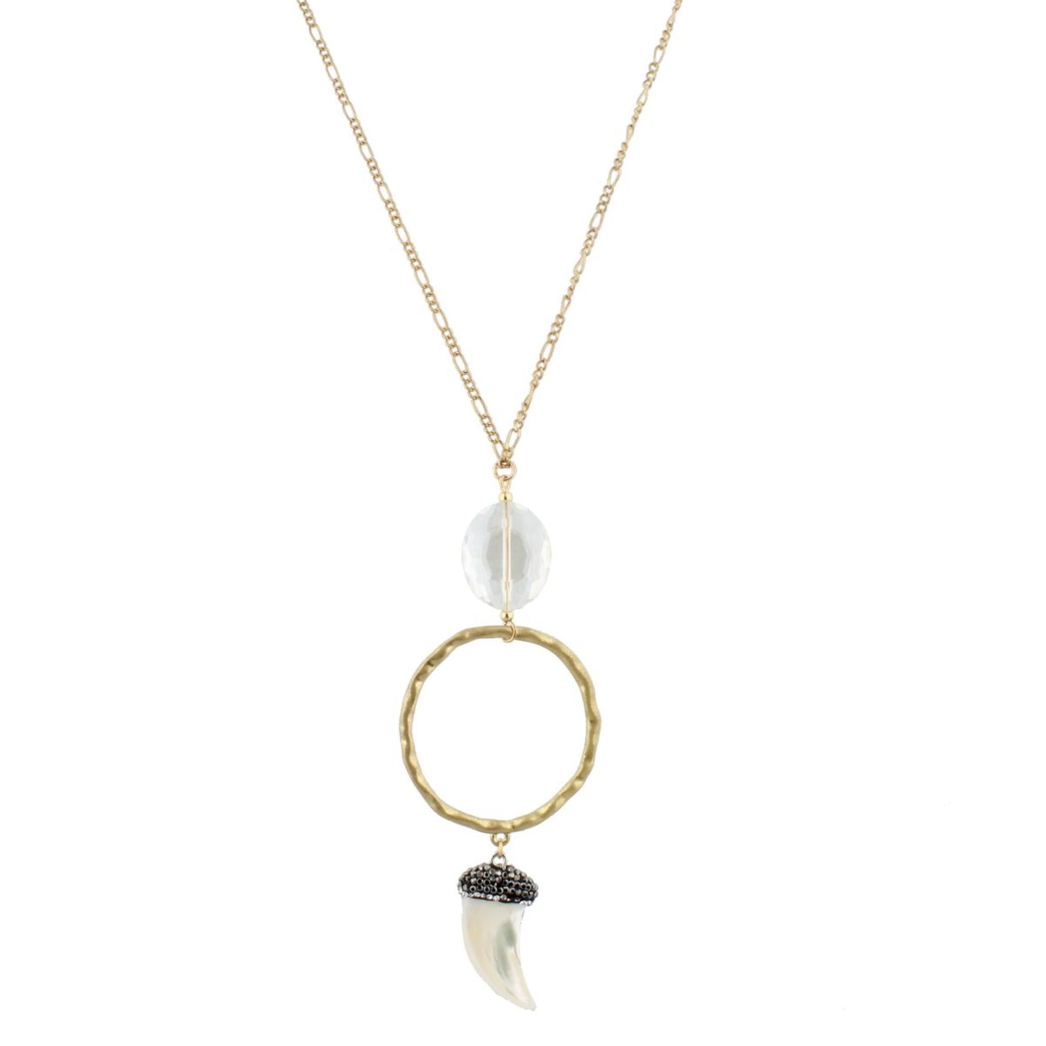 32" Chain Necklace with Hammered Gold Oval, Free Form Pearl Cross, 3" Ext