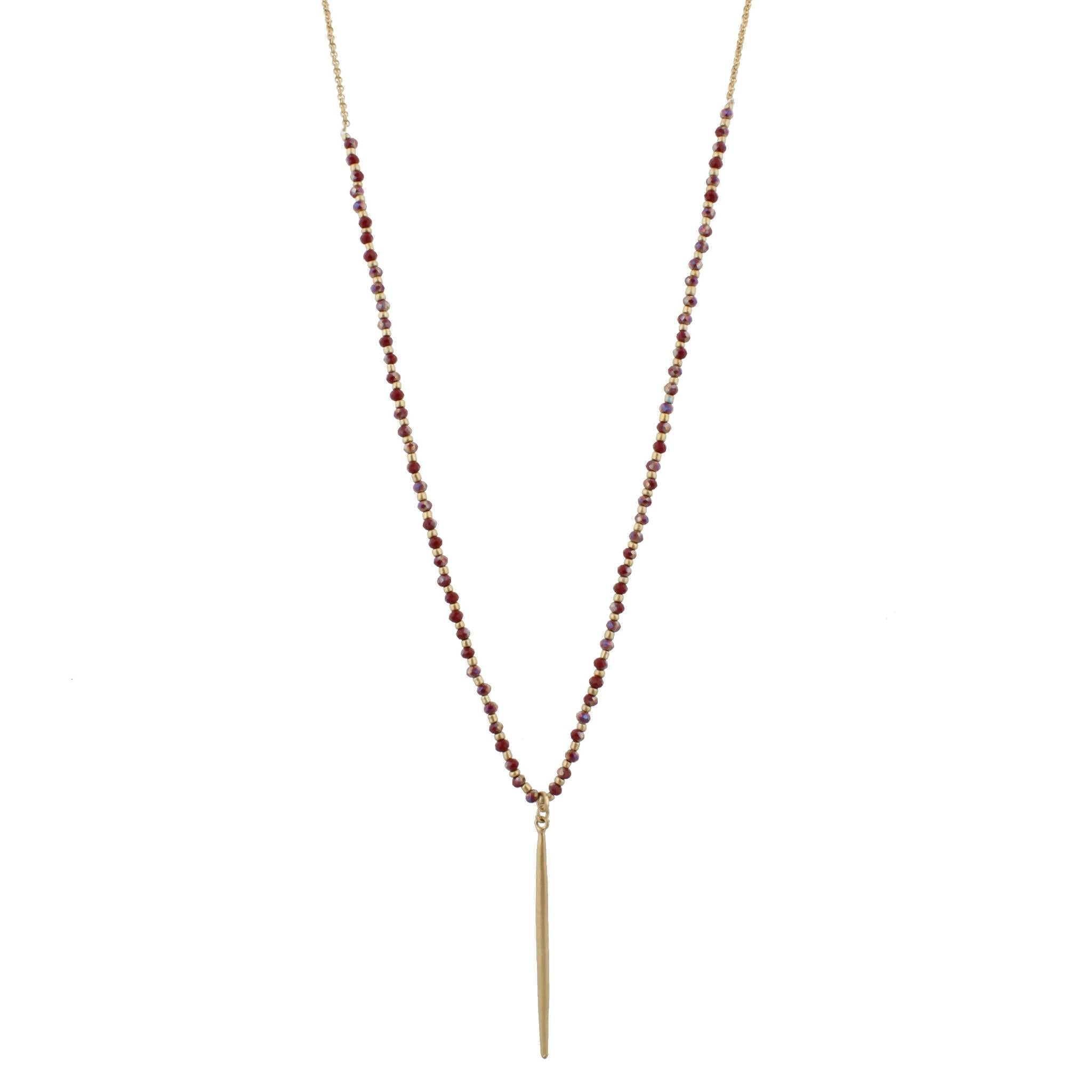 30" 1/3 Wine Beaded Necklace with Gold Spear, 3" Ext