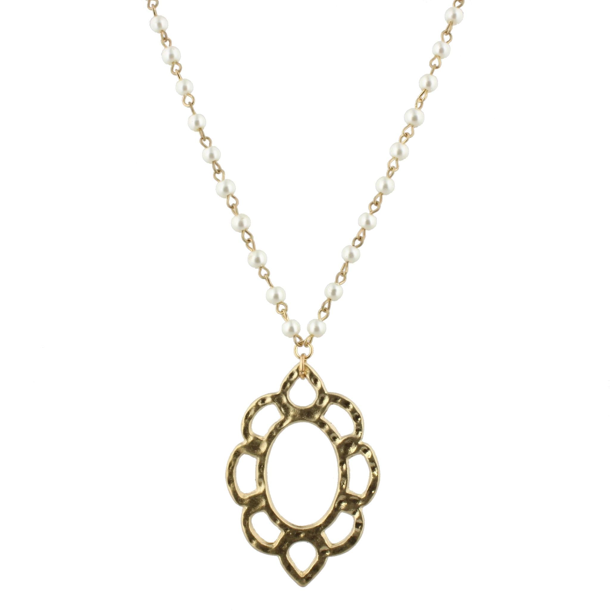 30" Delicate Pearl Linked Necklace with Filagree, 3" Ext