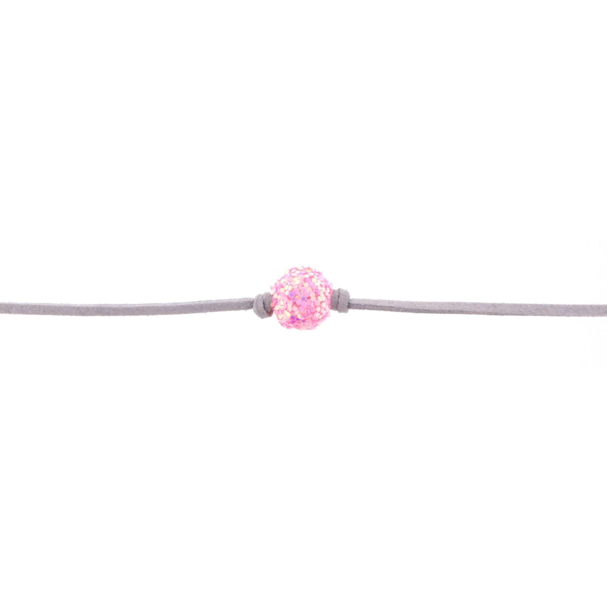12" Kids Grey Choker Necklace with Pink Glitter Ball, 2" Ext