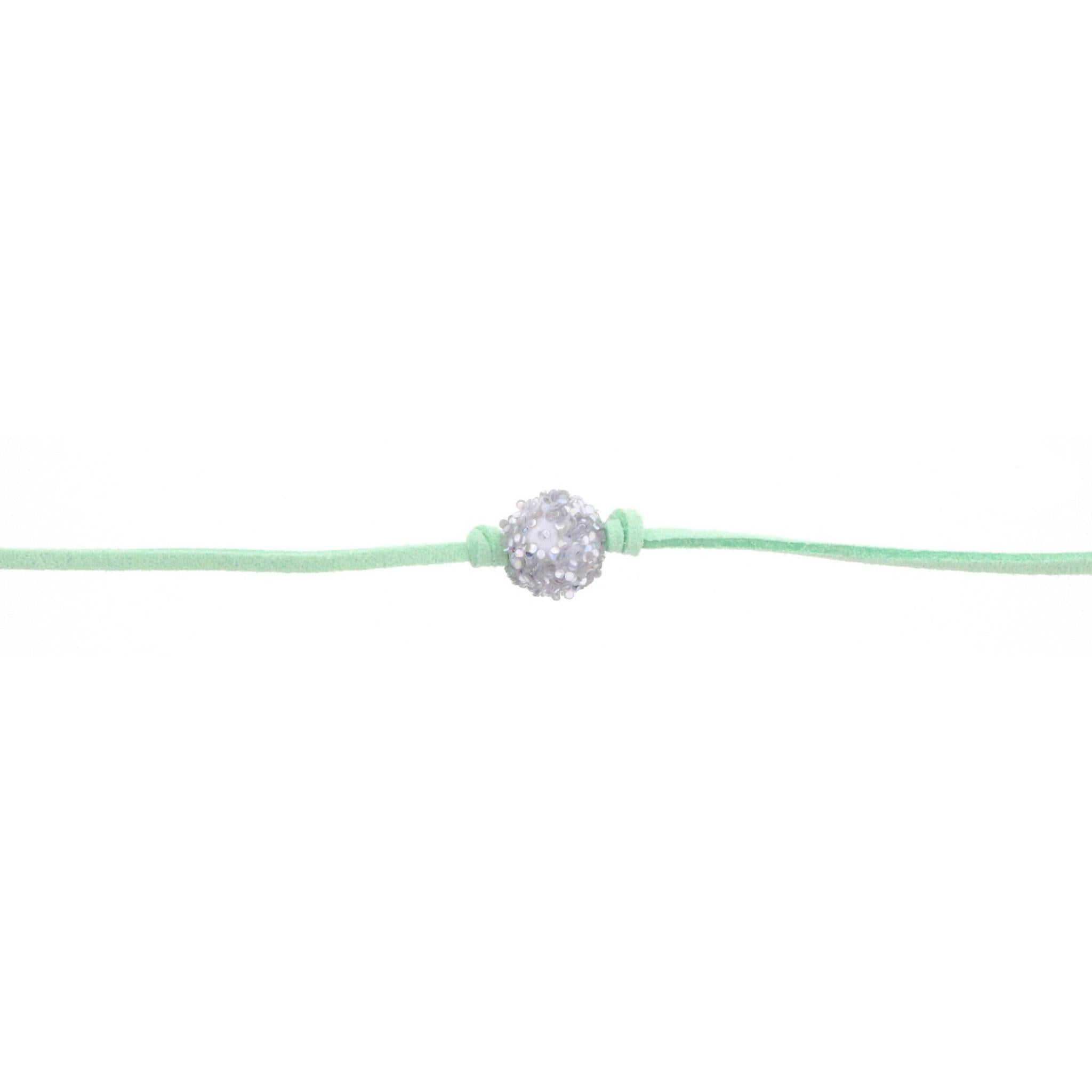 12" Kids Mint Green Choker Necklace with Silver AB Glitter Ball, 2" Ext