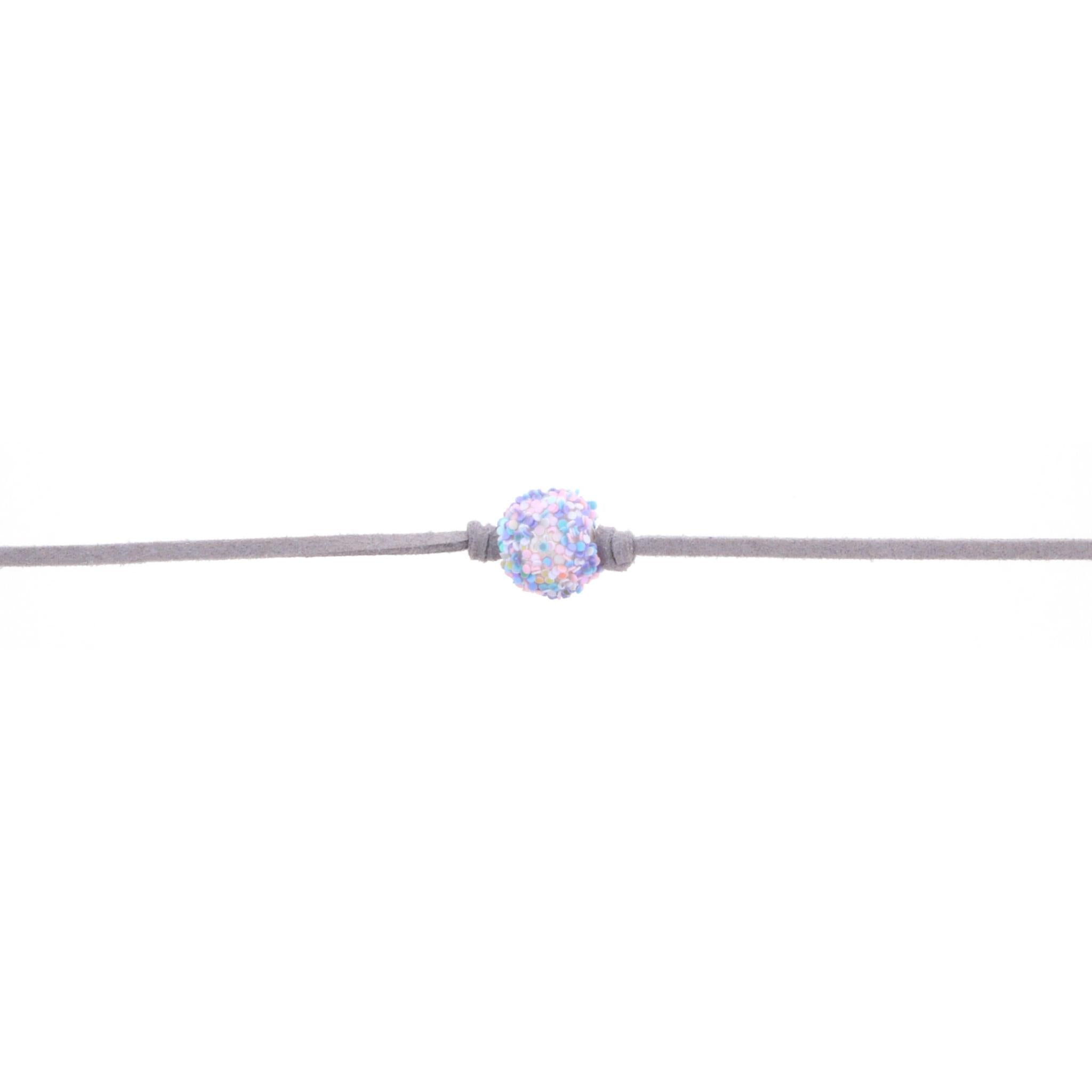 12" Kids Grey Choker Necklace with Multi Glitter Ball, 2" Ext