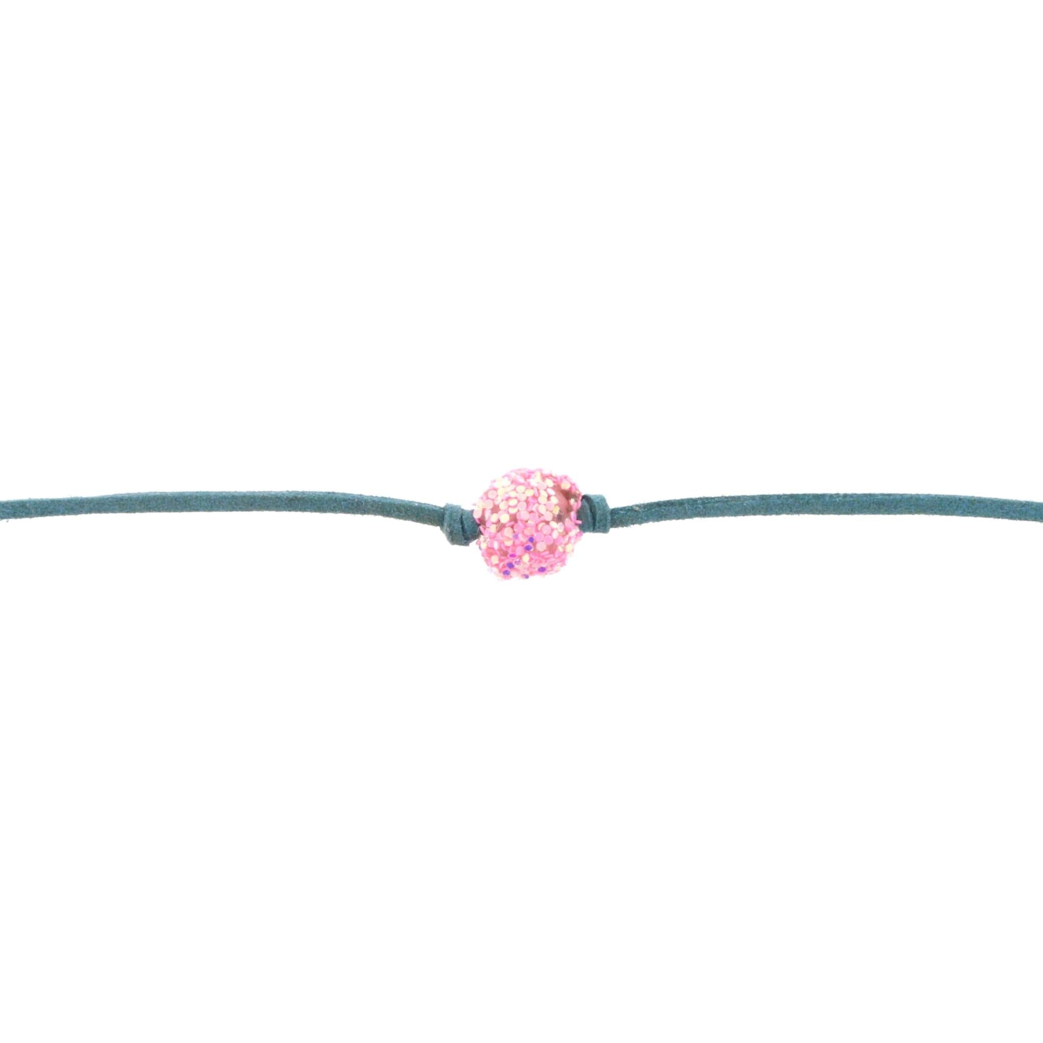 10" Kids Teal Choker Necklace with Pink Glitter Ball, 2" Ext