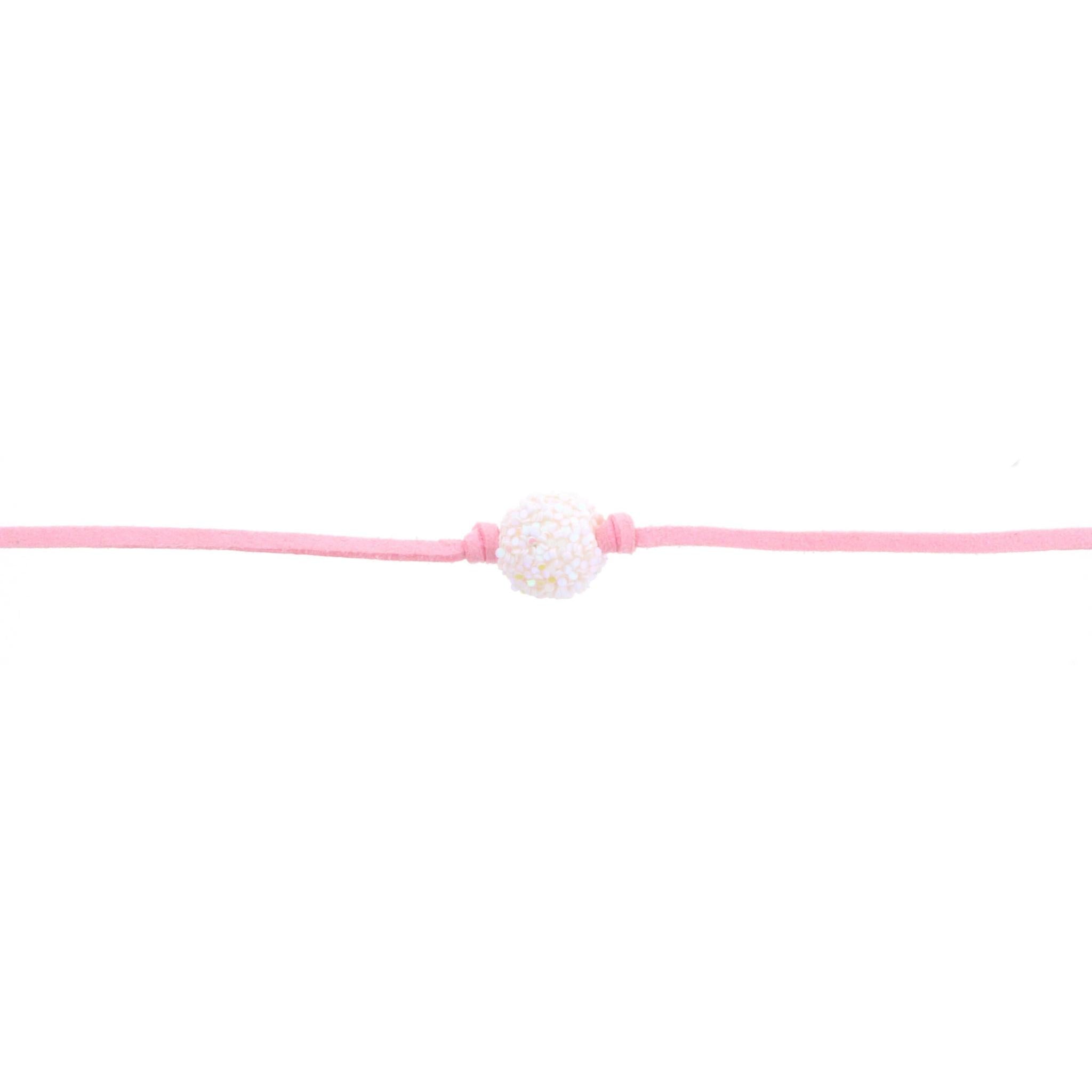 12" Kids Pink Choker Necklace with White AB Glitter Ball, 2" Ext