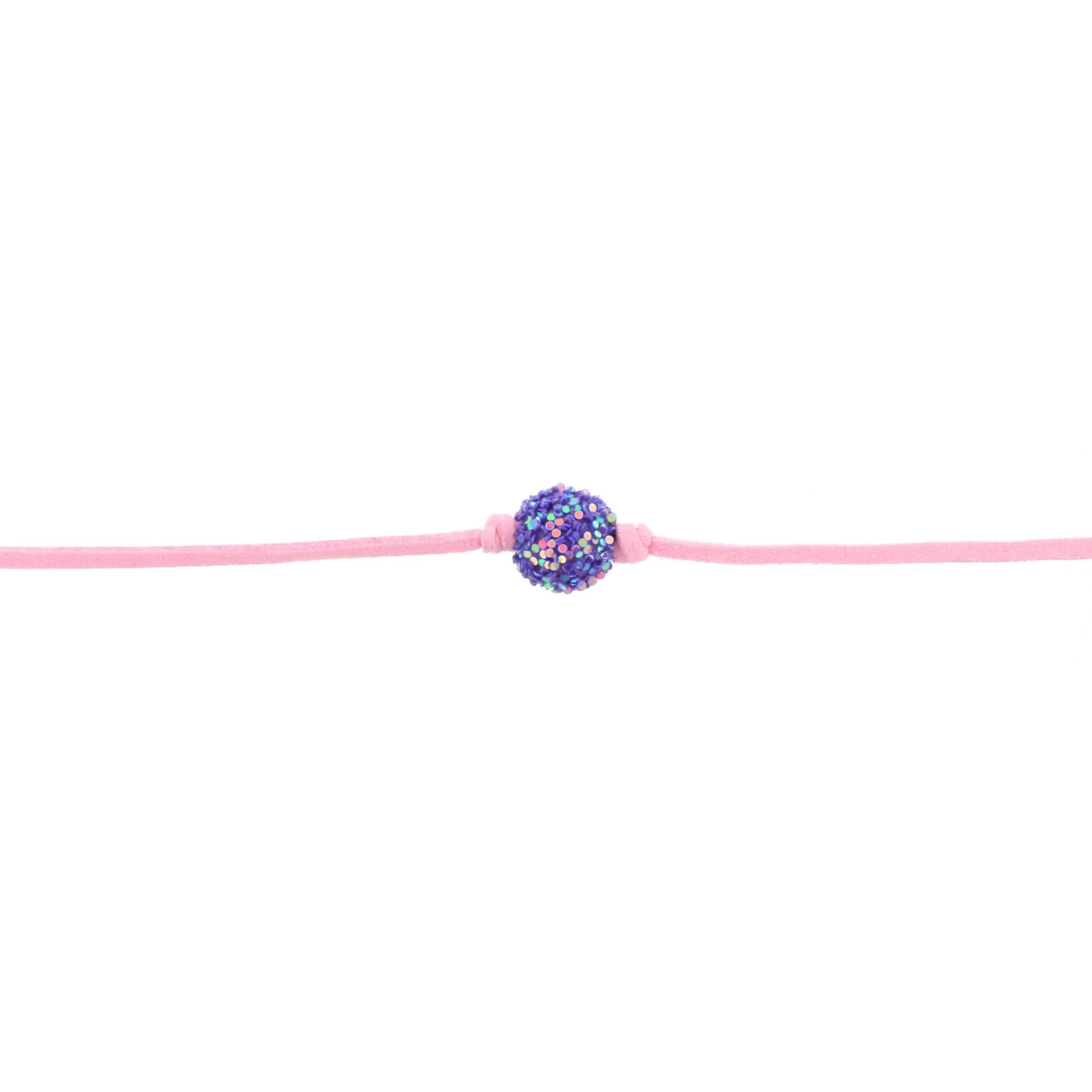 12" Kids Pink Choker Necklace with Purple Glitter Ball, 2" Ext