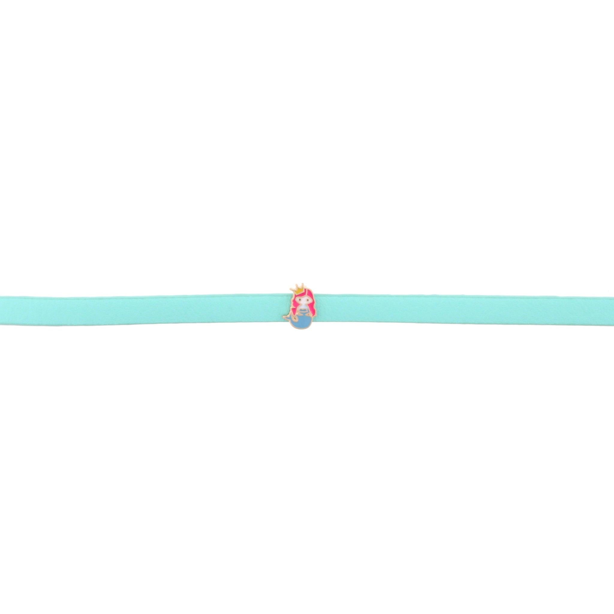 13" Kids Mint Leather Choker Necklace with Mermaid, 3" Ext