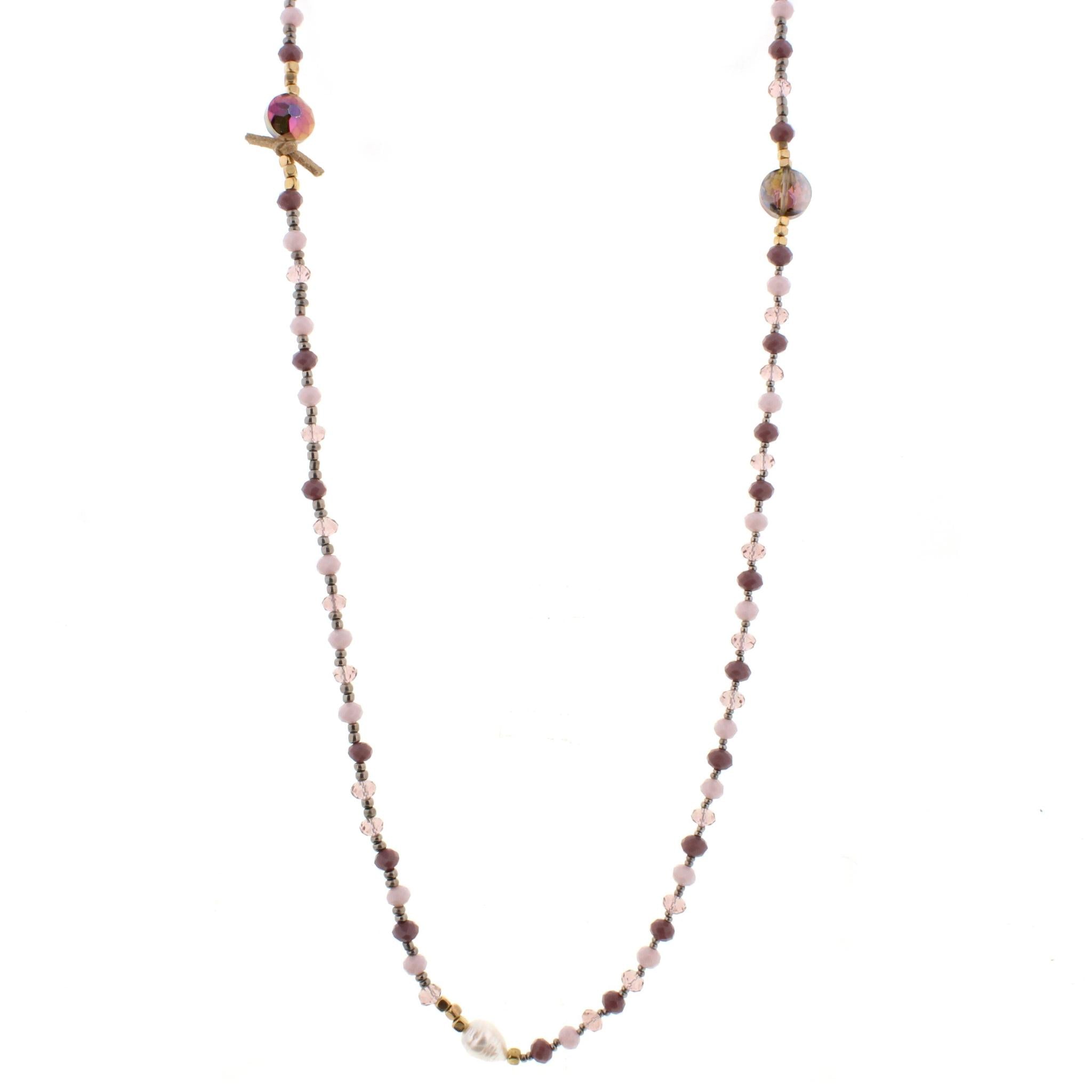 40" Purple, Silver and Gold Mixed Beaded Necklace