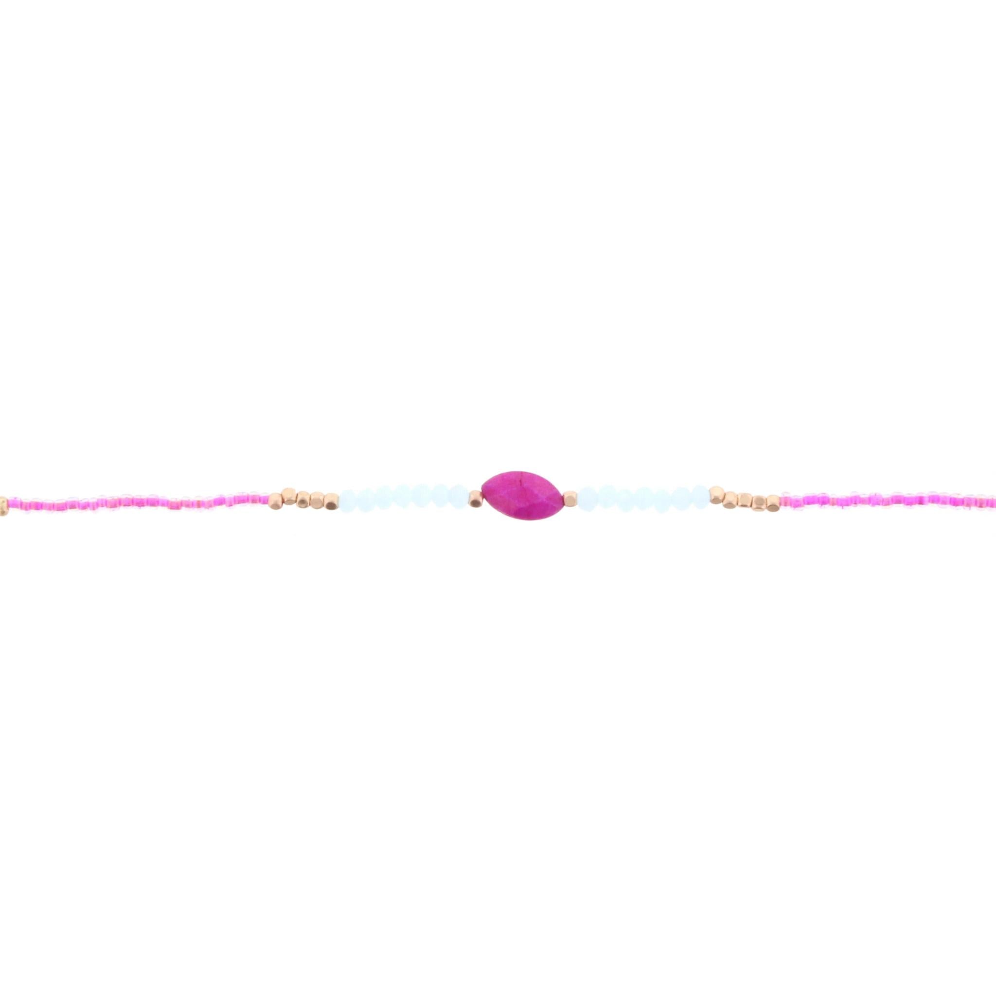 12" Kids Teal, Mint, Pink, Light Blue Choker Necklace with Fuschia Stone, 2" Ext