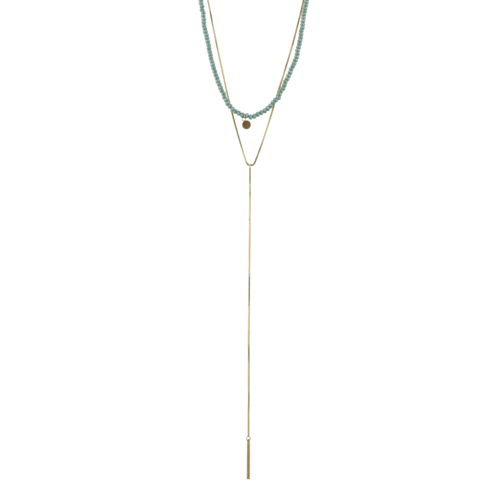 16" Green Mint Beaded 2 Layer Necklace with 8" Y Drop, 3" Ext