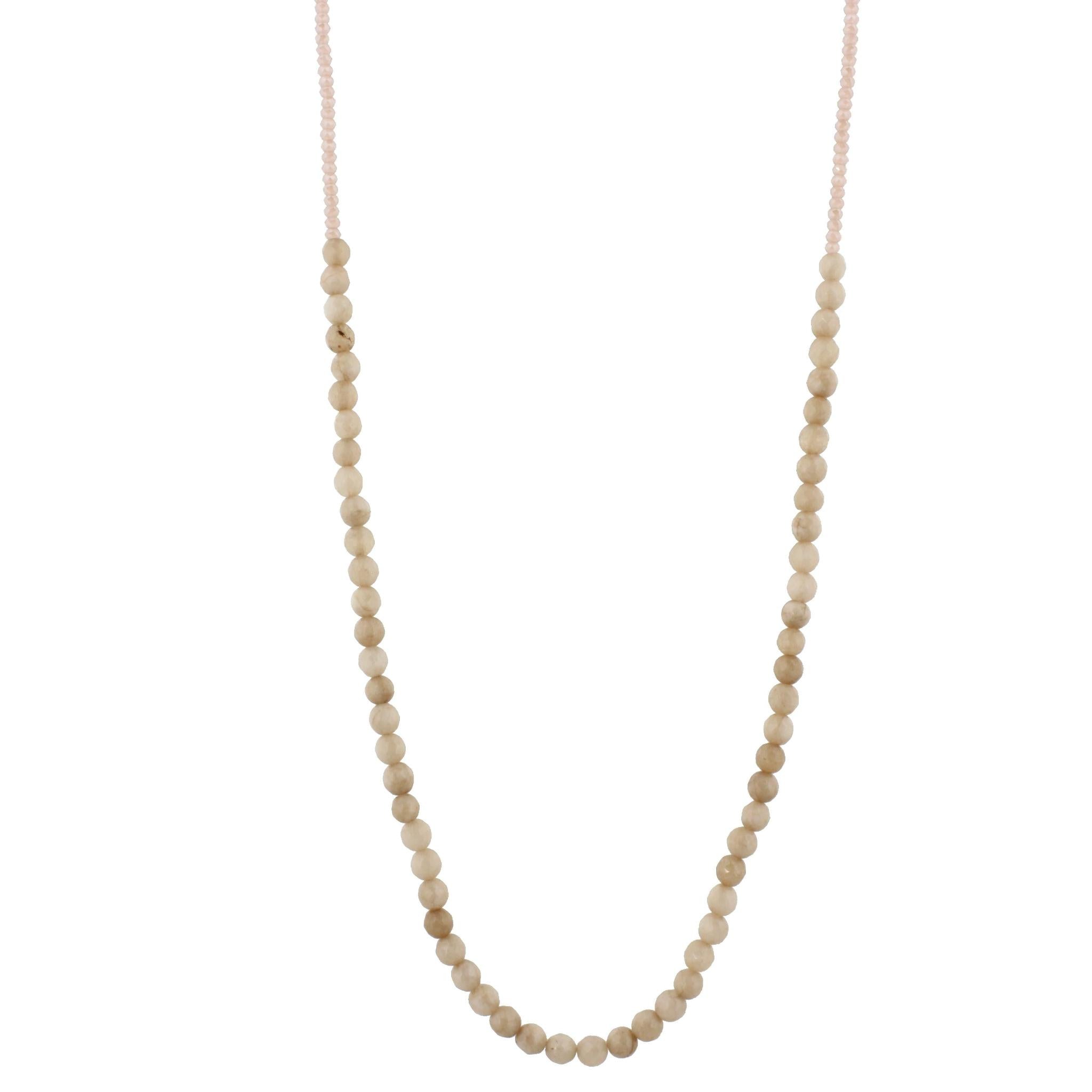 32" Natural Jade Stone Beaded Necklace with Pale Blush Beads, 3" Ext