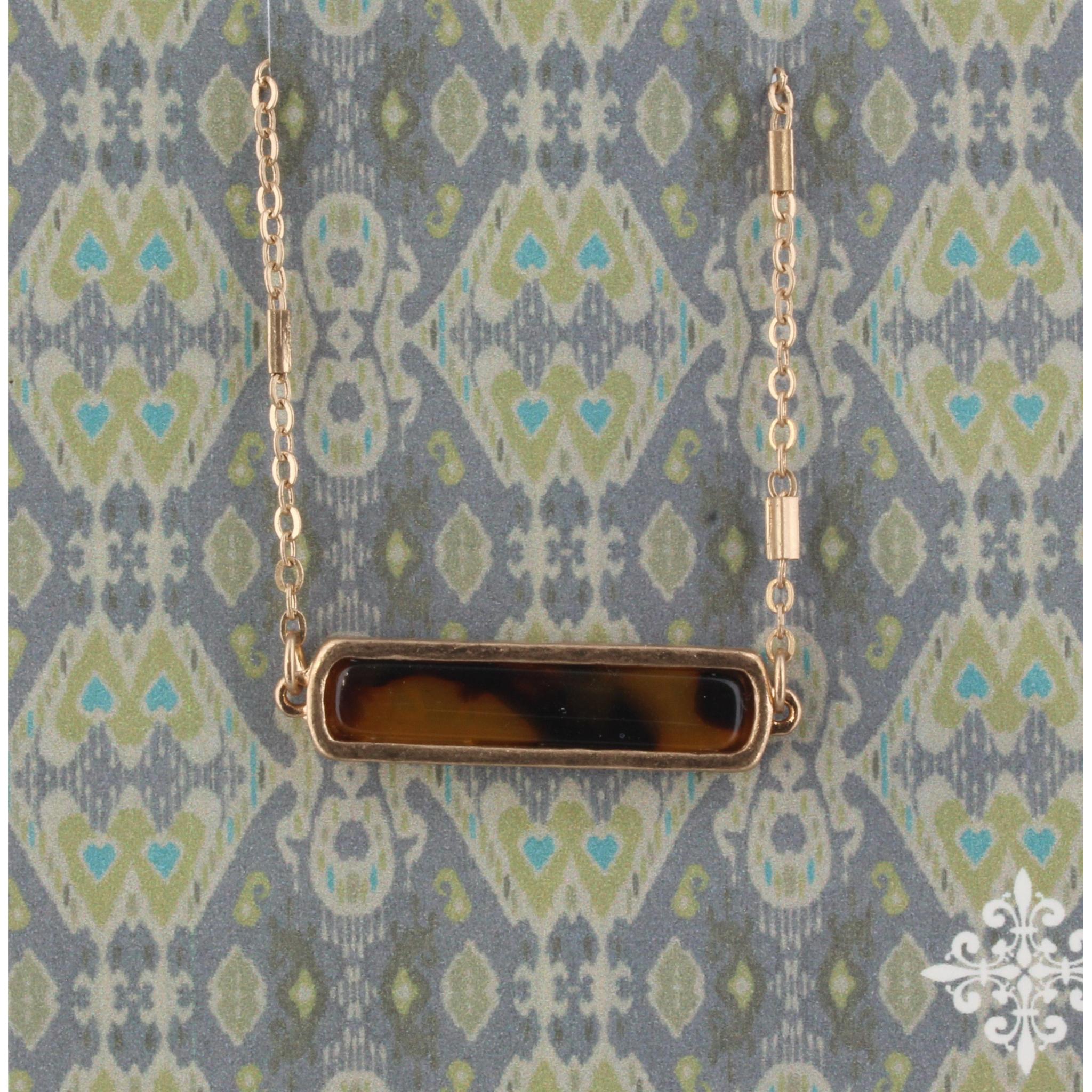 16" Tortoise Resin Bar Necklace, 3" Ext