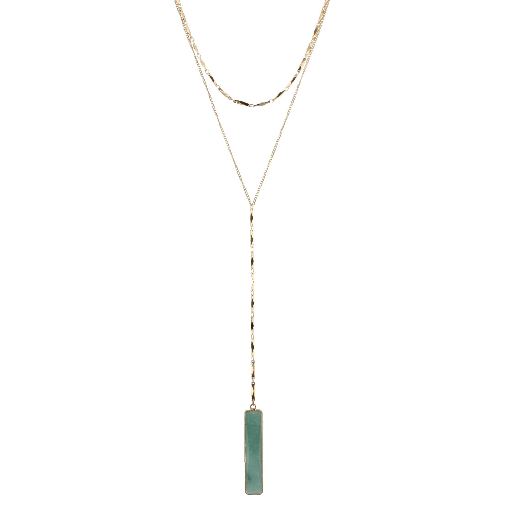 18" 2 Layer Y Necklace with Amazonite Rectangle, 3" Ext