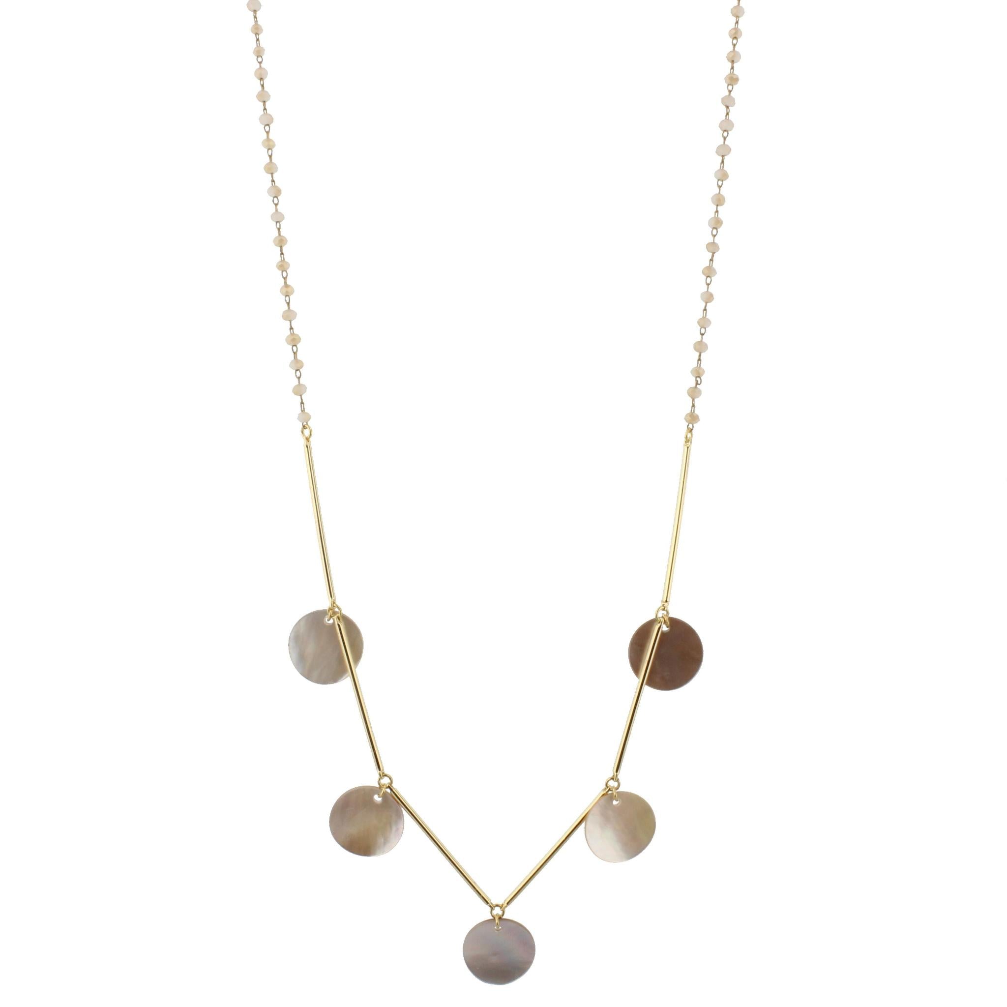 30" Delicate Natural Beaded Necklace with Shell Accents, 3" Ext