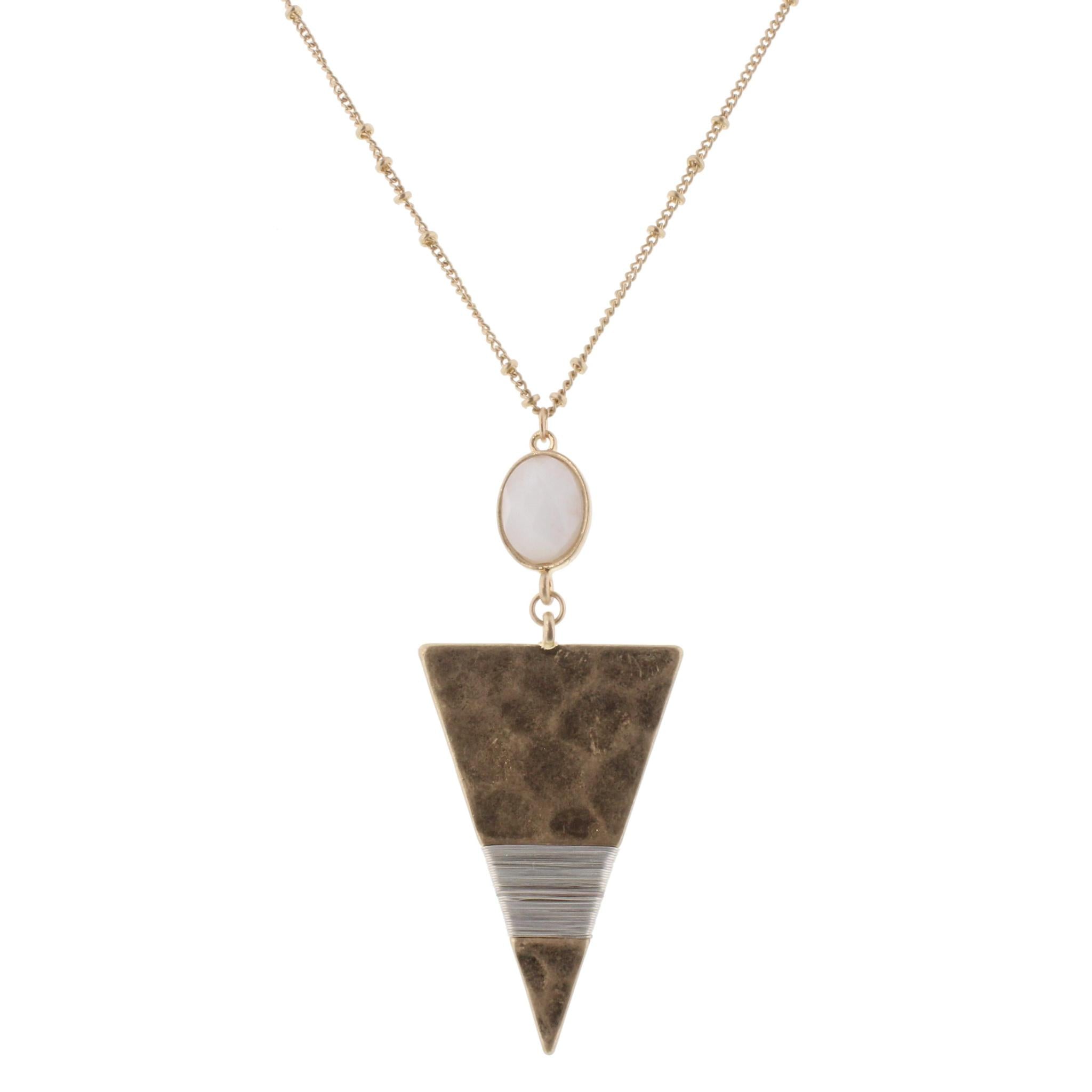 32" Triangle Necklace with Ivory Stone, 3" Ext