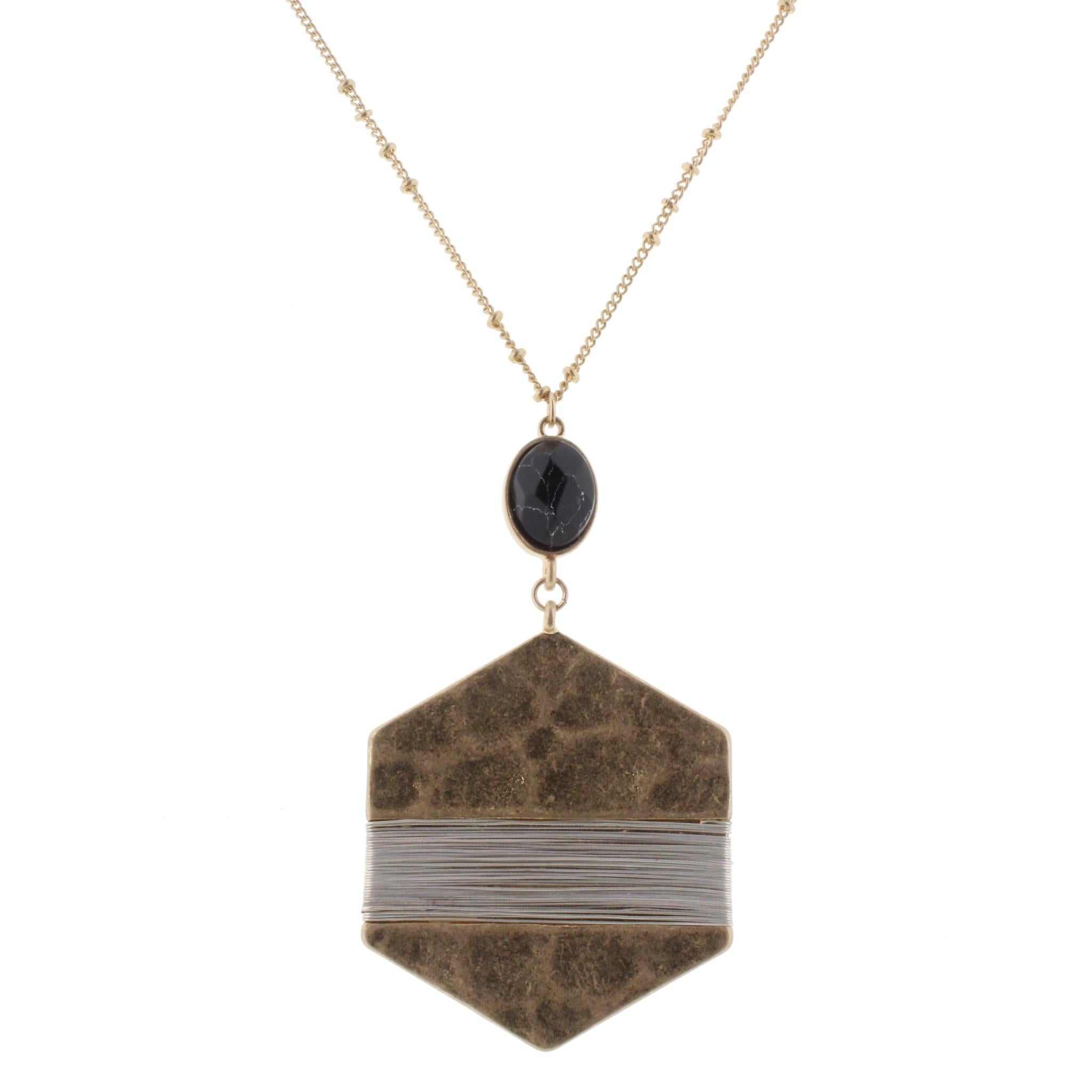 32" Hexagon Necklace with Jet Howlite Stone, 3" Ext,