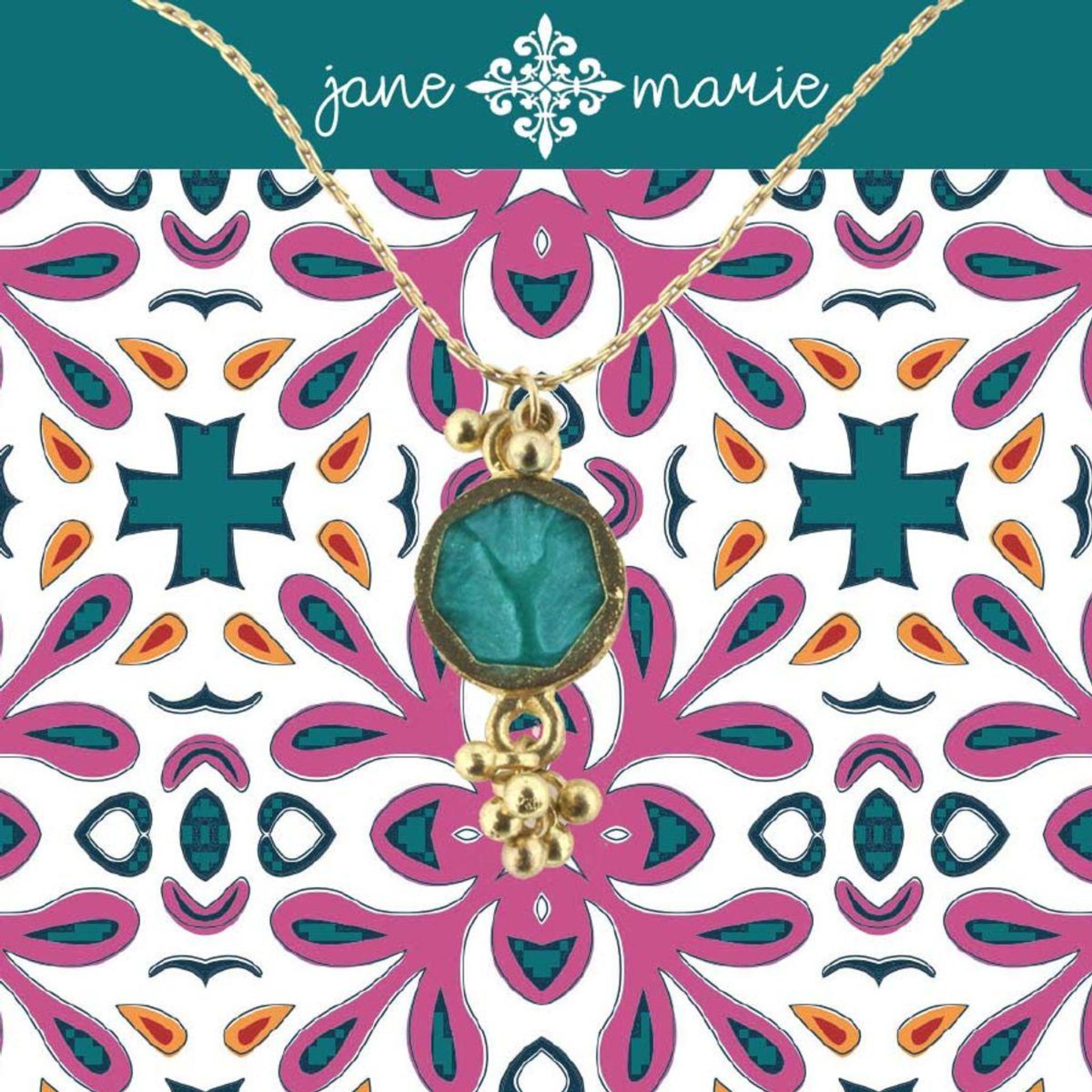 16" Turquoise Sun Stone Necklace with Gold Dangles, 3" Ext