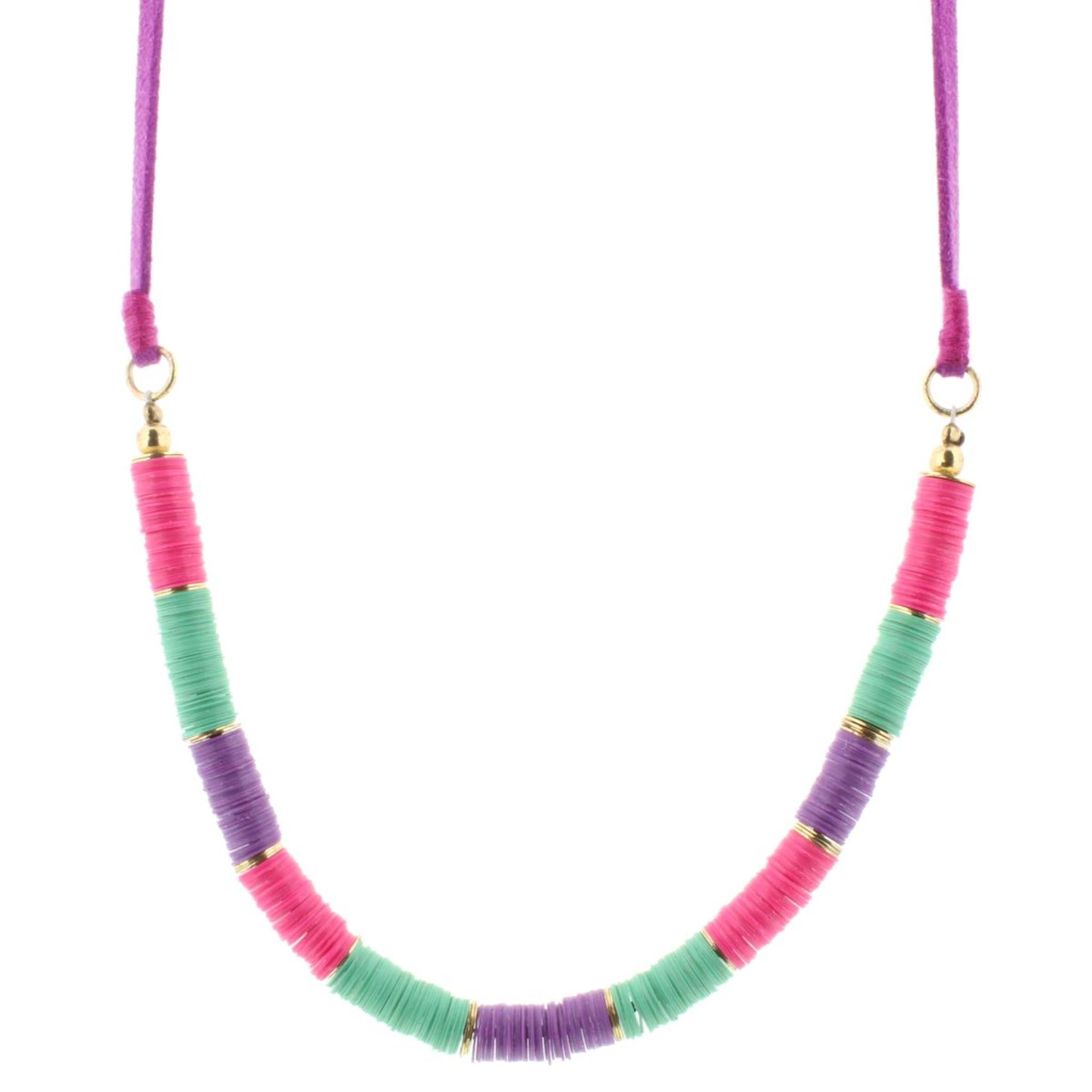 14" Kids Pink, Purple, Teal Sequin Necklace with Purple Cord, 3" Ext