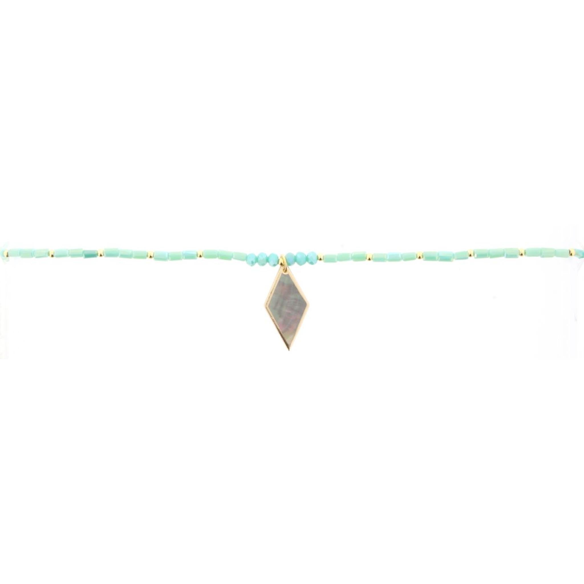 16" Mint Beaded Necklace with Shell Diamond, 3" Ext