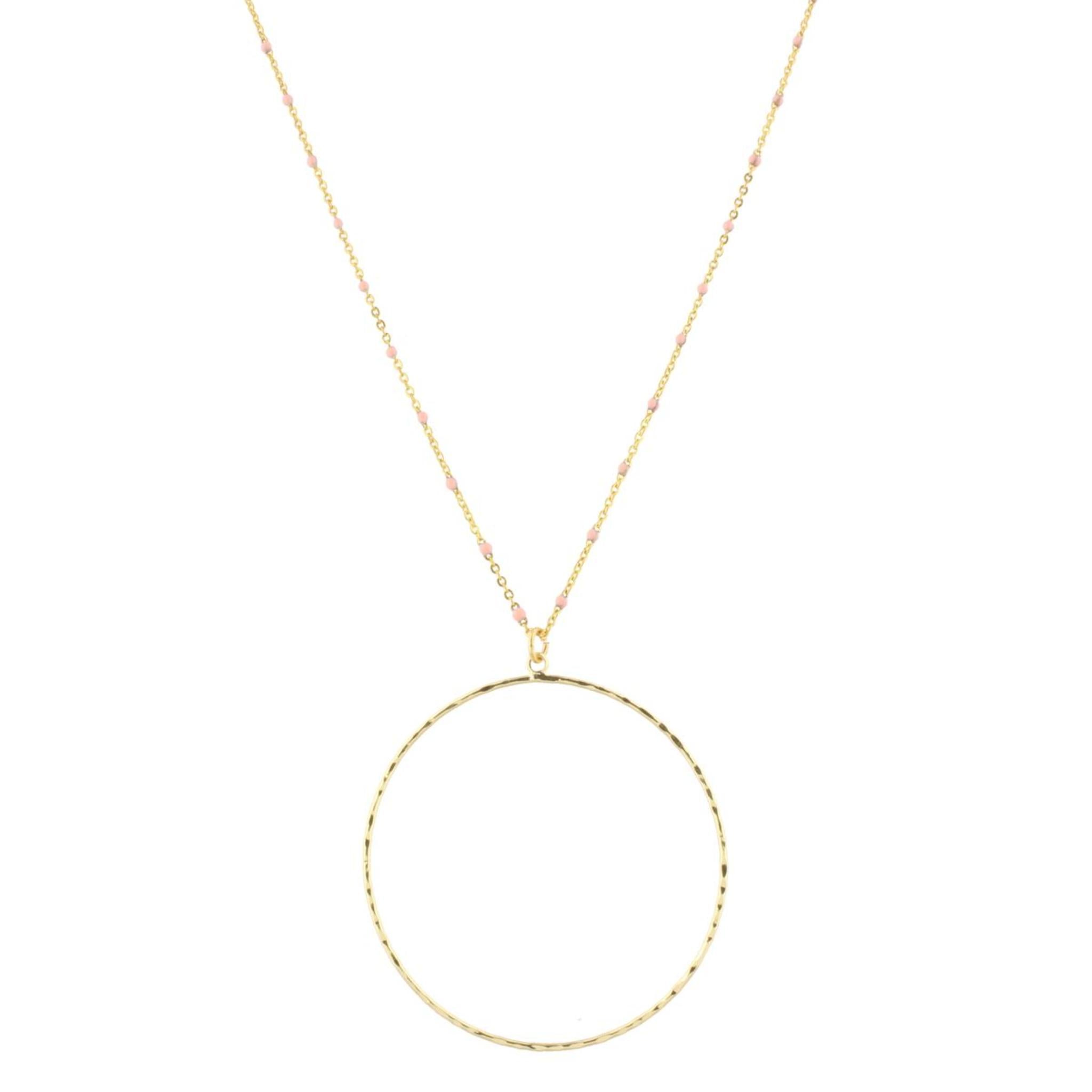 16" Light Pink Enamel Chain Necklace with Circle, 3" Ext
