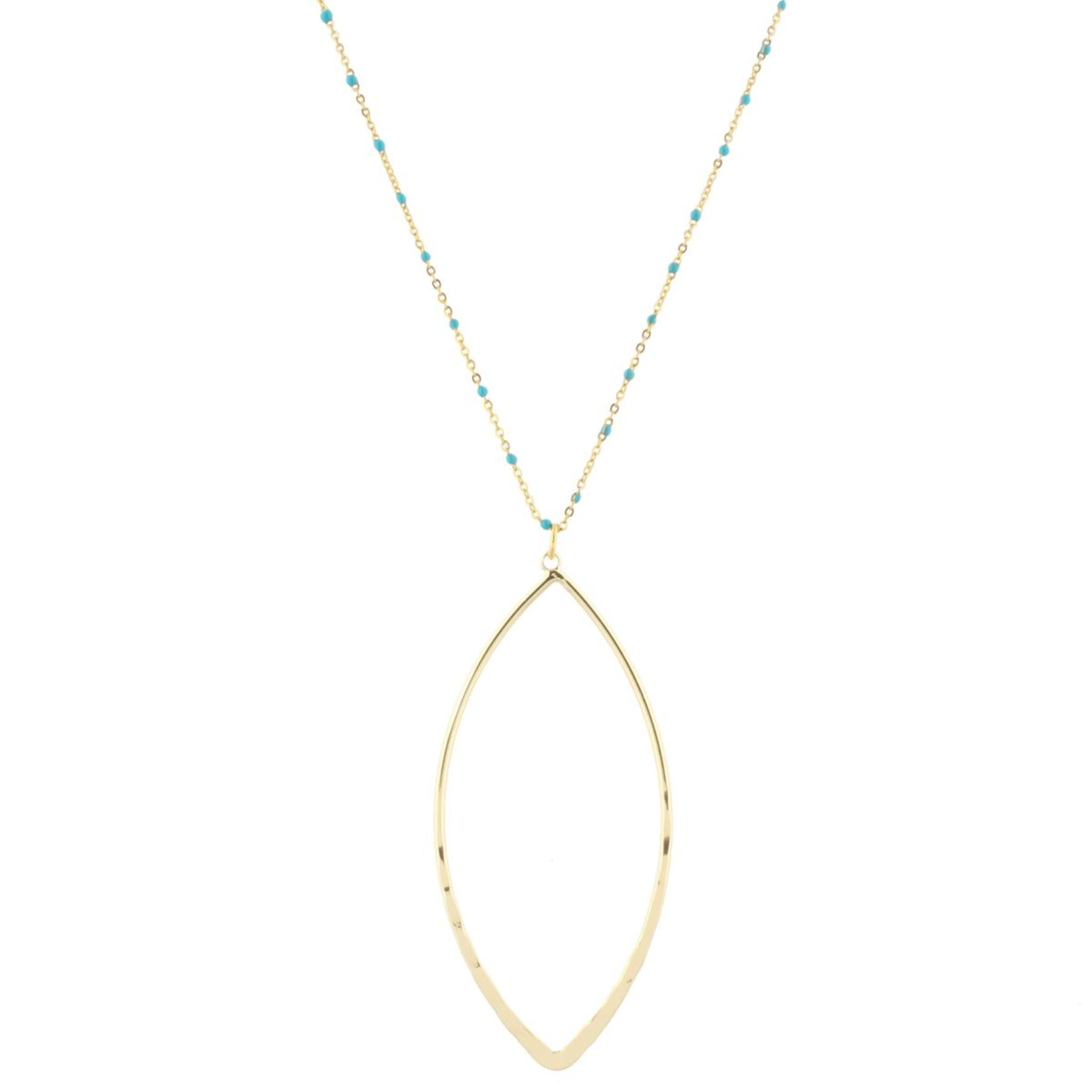 16" Turqoise Enamel Chain Necklace with Pointed Oval, 3" Ext