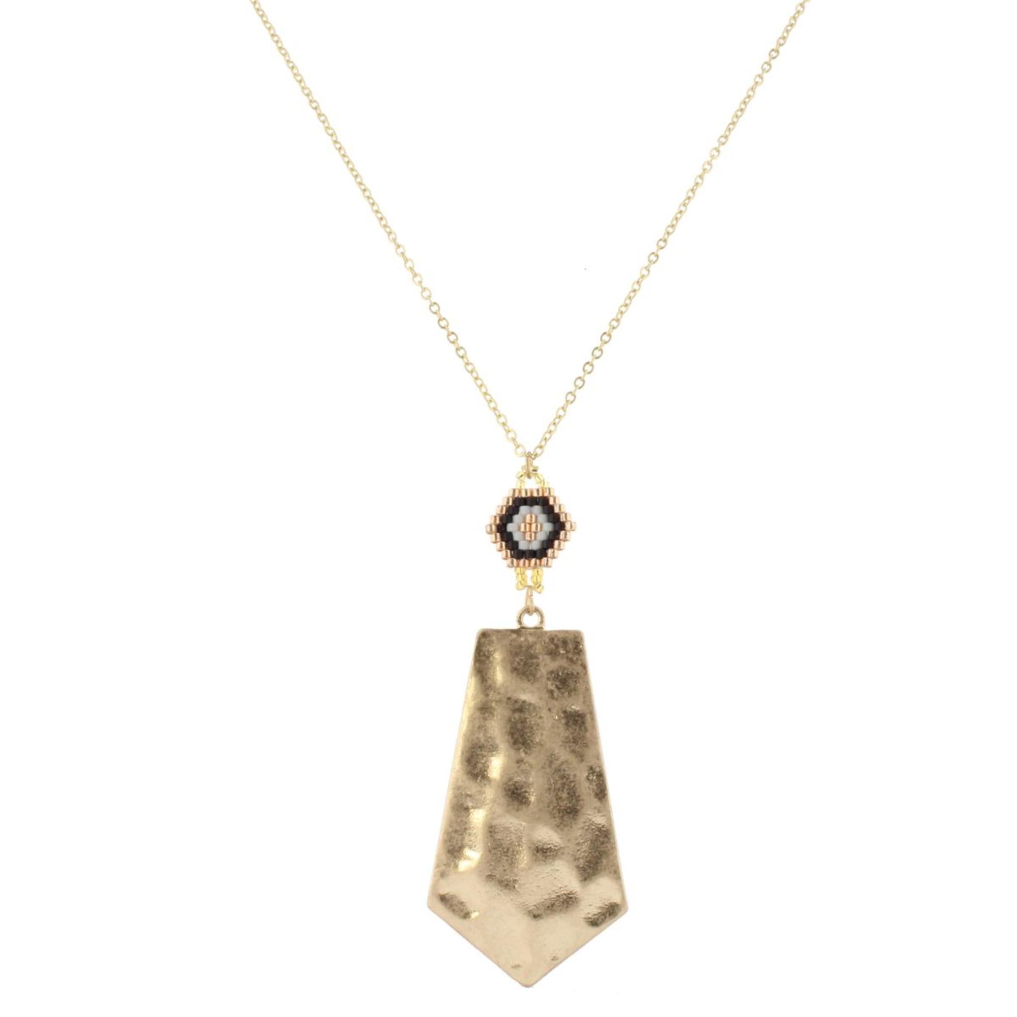 30"  Gold ChainNecklace with Jet,Grey & Rose Gold Pendant with Gold Rhombus, 3" Ext