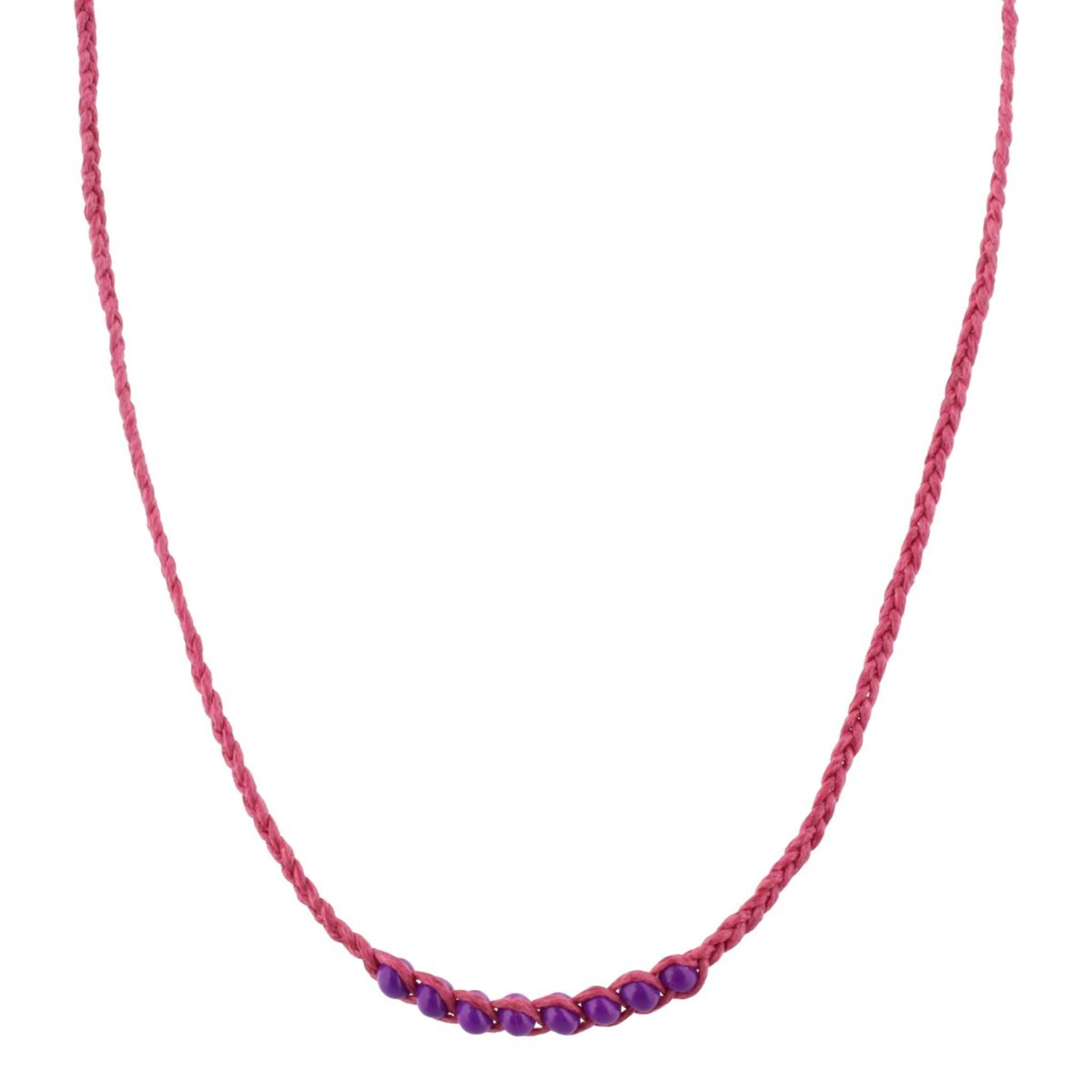 Kids Hot Pink Braided with Purple Beads Adj. Necklace