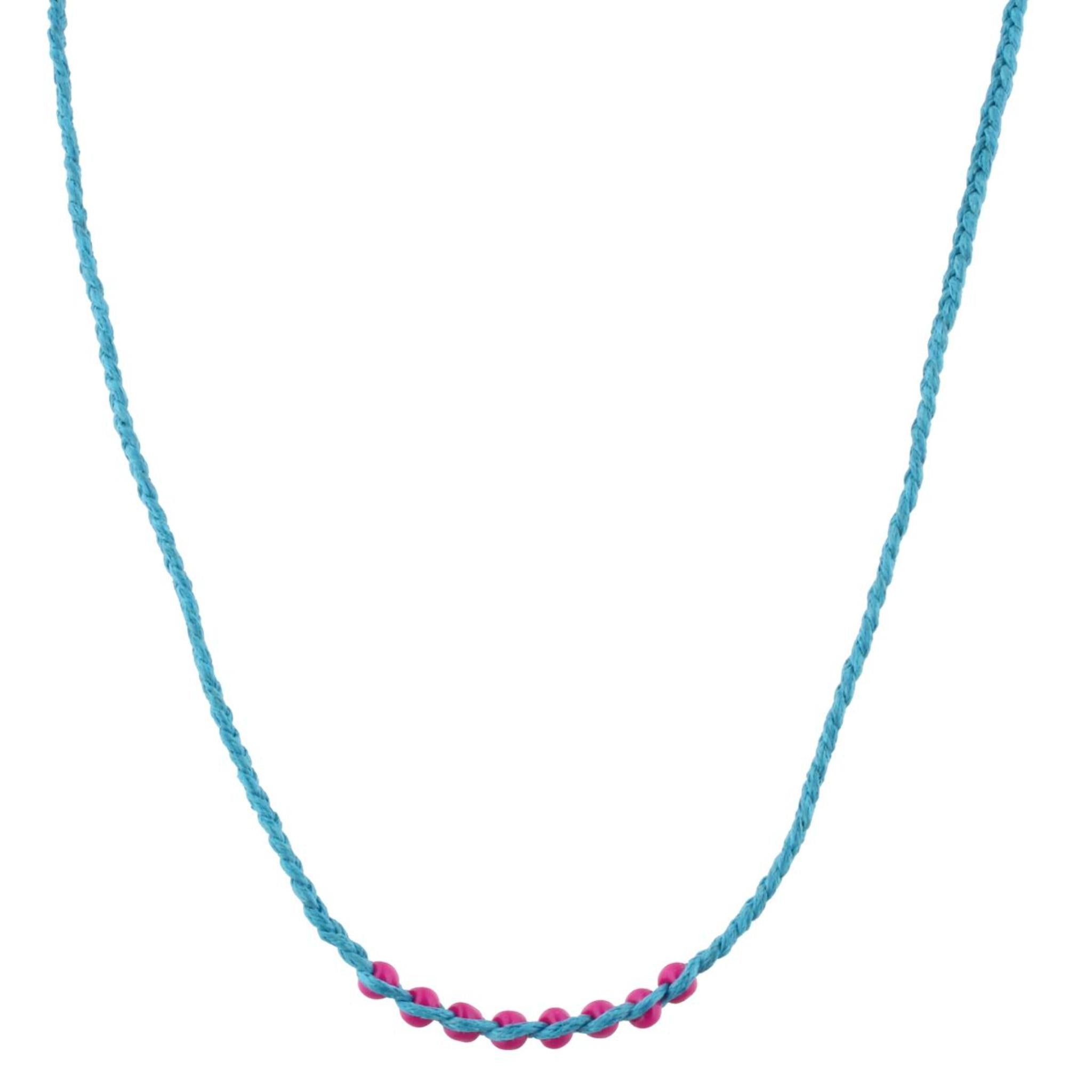 Kids Turquoise Braided with Pink Beads Adj. Necklace