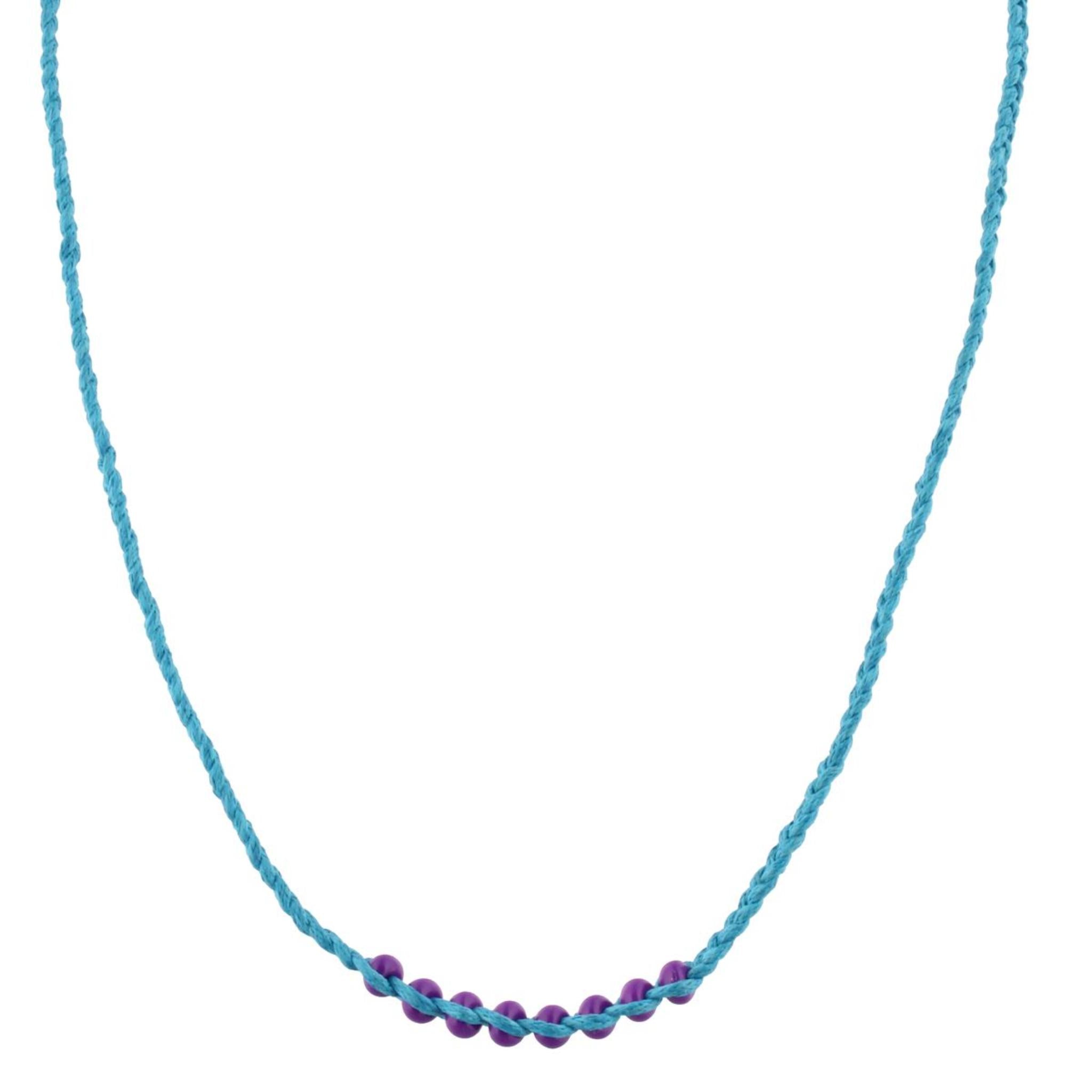 Kids Turquoise Braided with Purple Beads Adj. Necklace