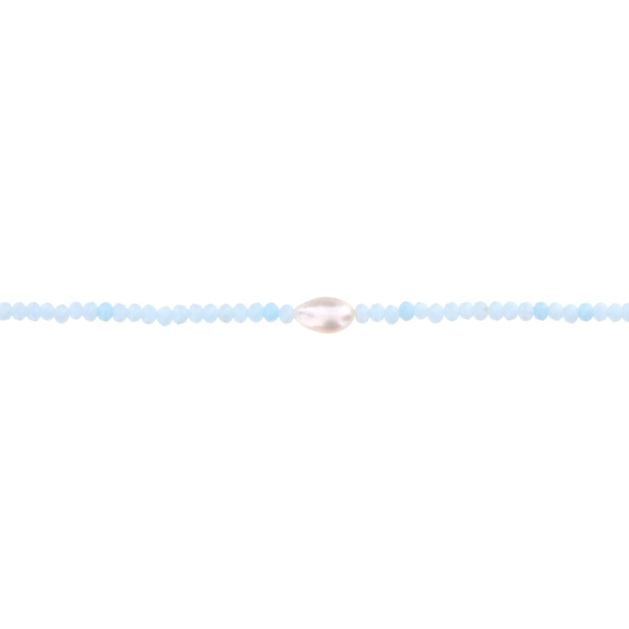 16" Baby Blue Beaded Necklace with Pearl, 3" Ext