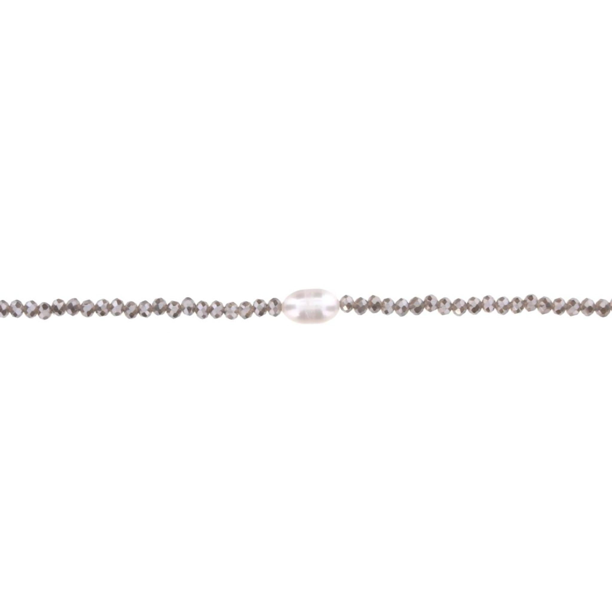 16" Grey Diamond Beaded Necklace with Pearl, 3" Ext