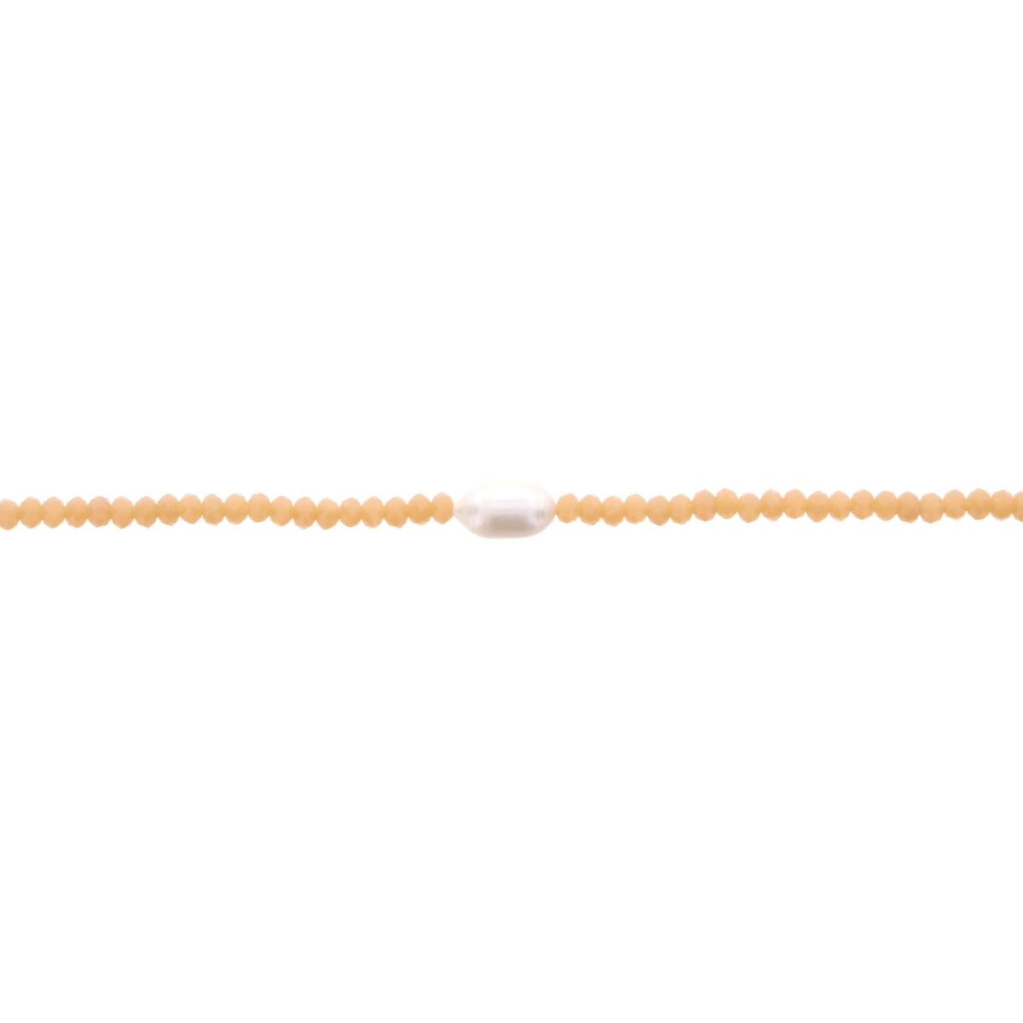 16" Peach Beaded Necklace with Pearl, 3" Ext