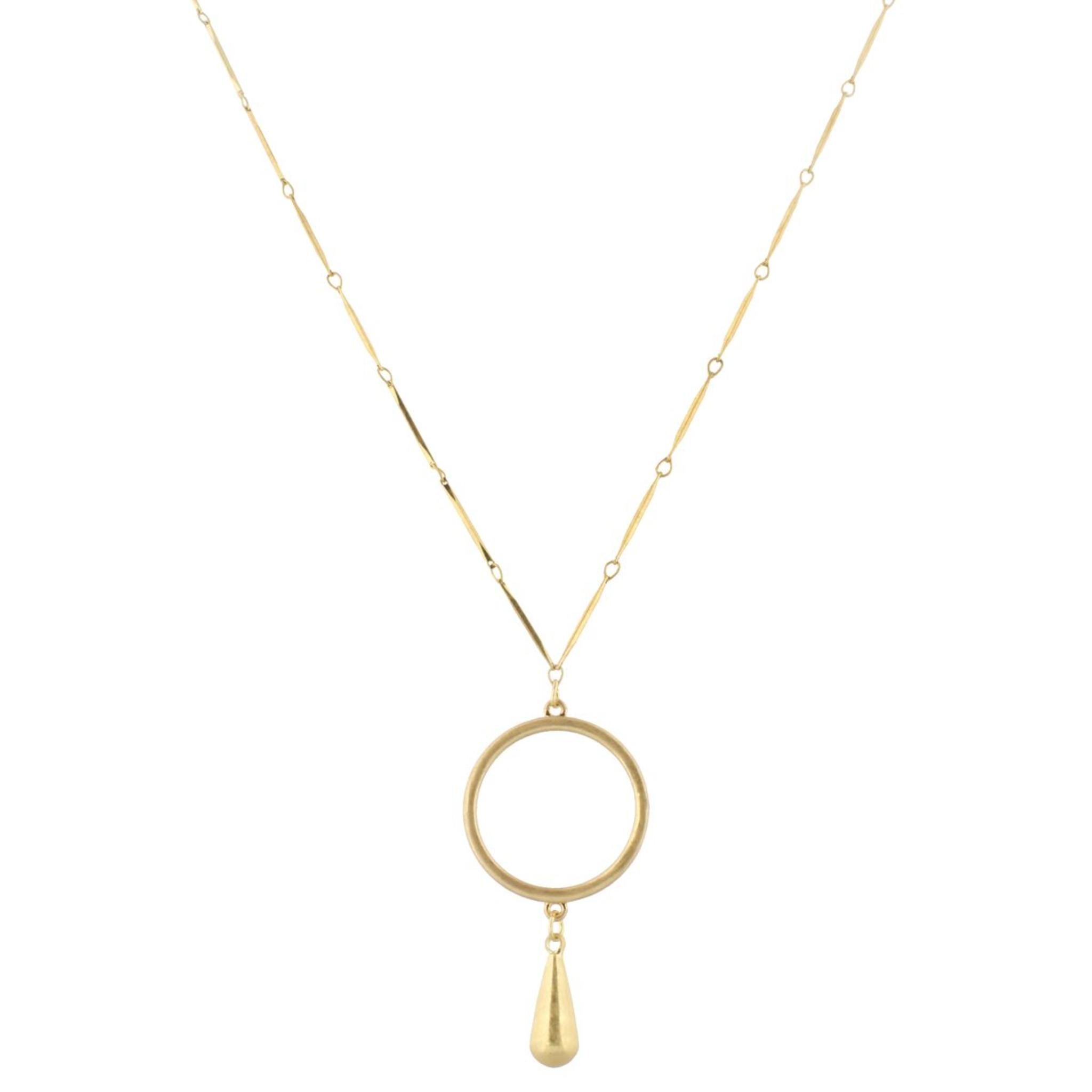 32" Gold Bar Link Chain Necklace with Gold Circle & Gold Weight, 3" Ext