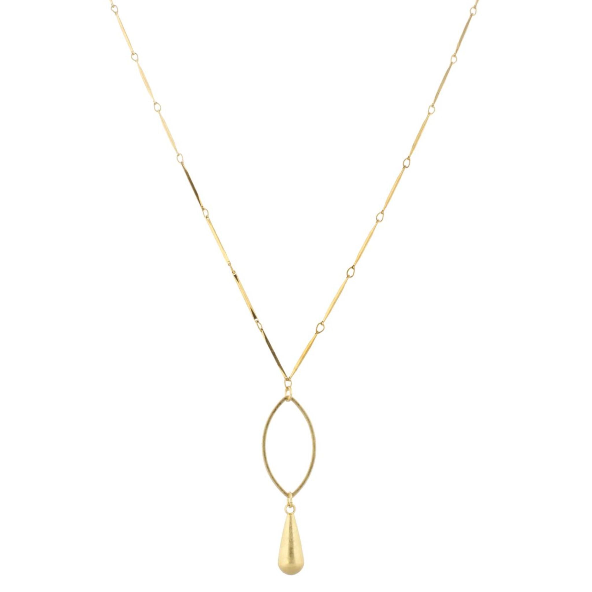 32" Gold Bar Link Chain Necklace with Gold Pointed Oval & Gold Weight, 3" Ext