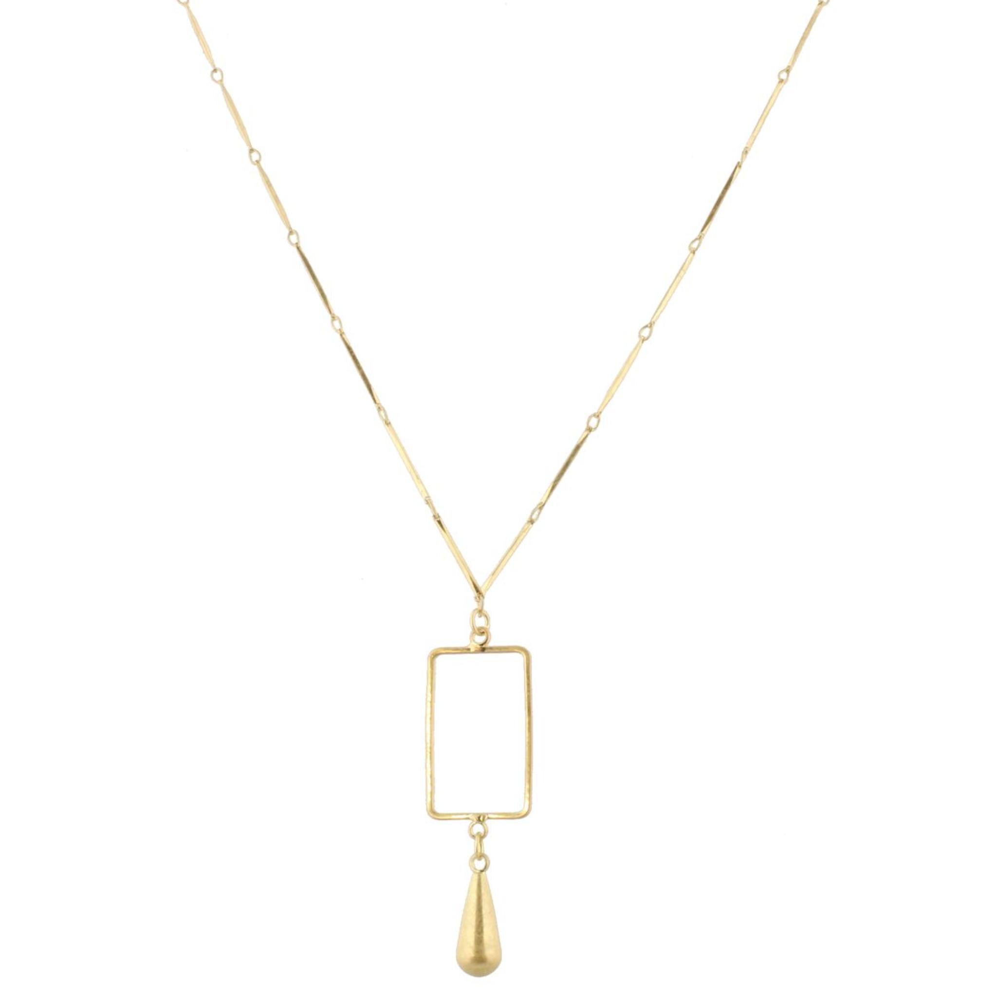 32" Gold Bar Link Chain Necklace with Gold Rectangle & Gold Weight, 3" Ext