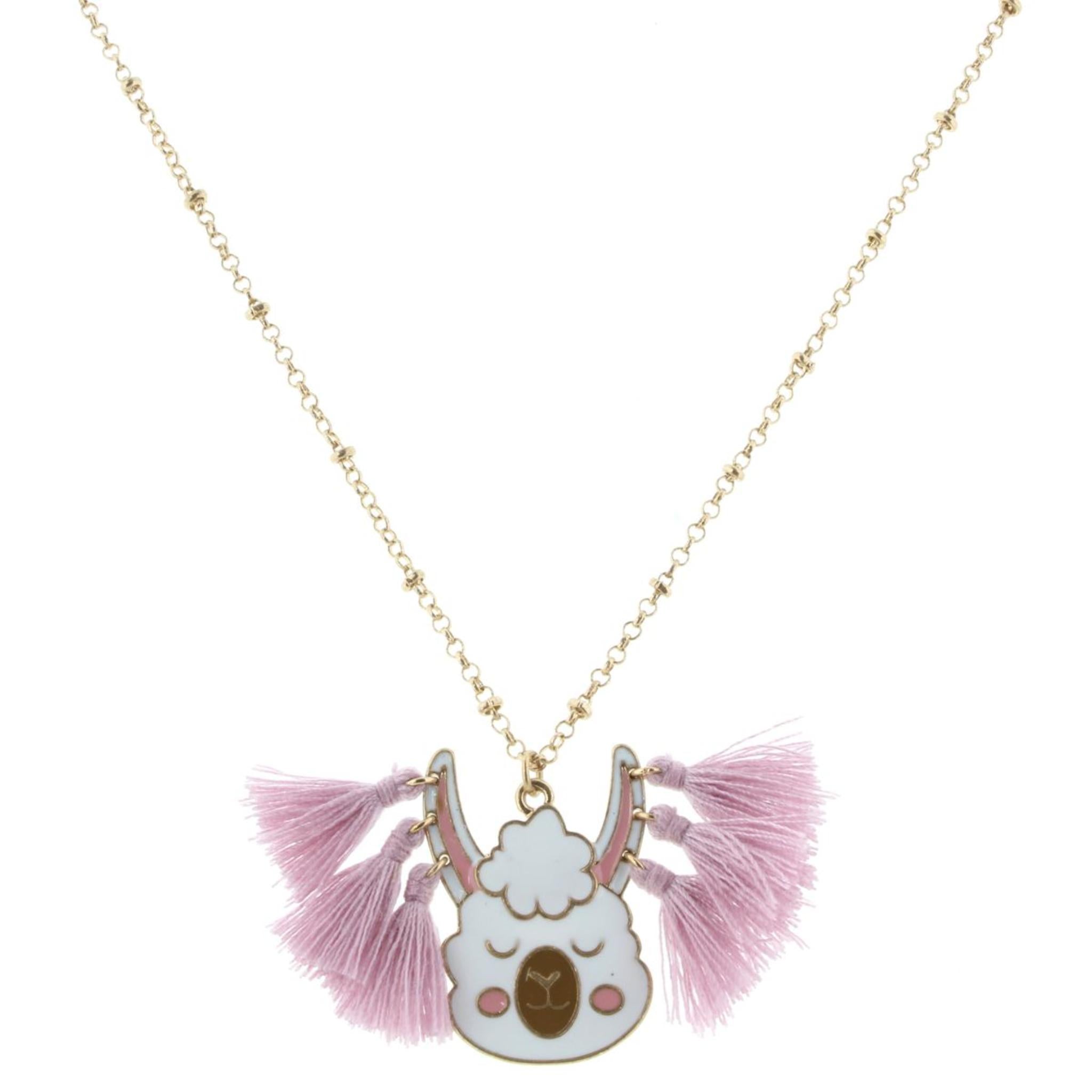 14" Kids Llama Necklace with Lavender Tassel Earrings, 3" Ext