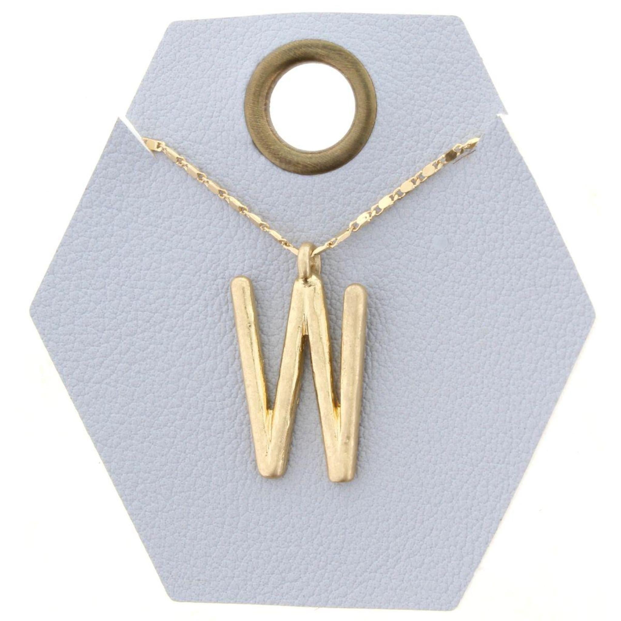 16" Gold Chain Necklace, Initial "W", 3" Ext