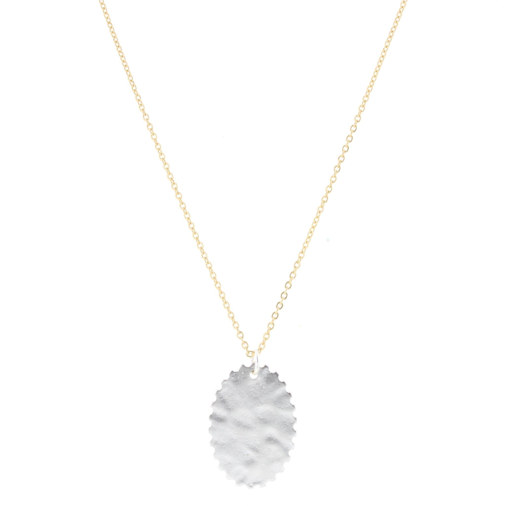 28" Gold Chain Necklace with Scalloped Edge Silver Oval