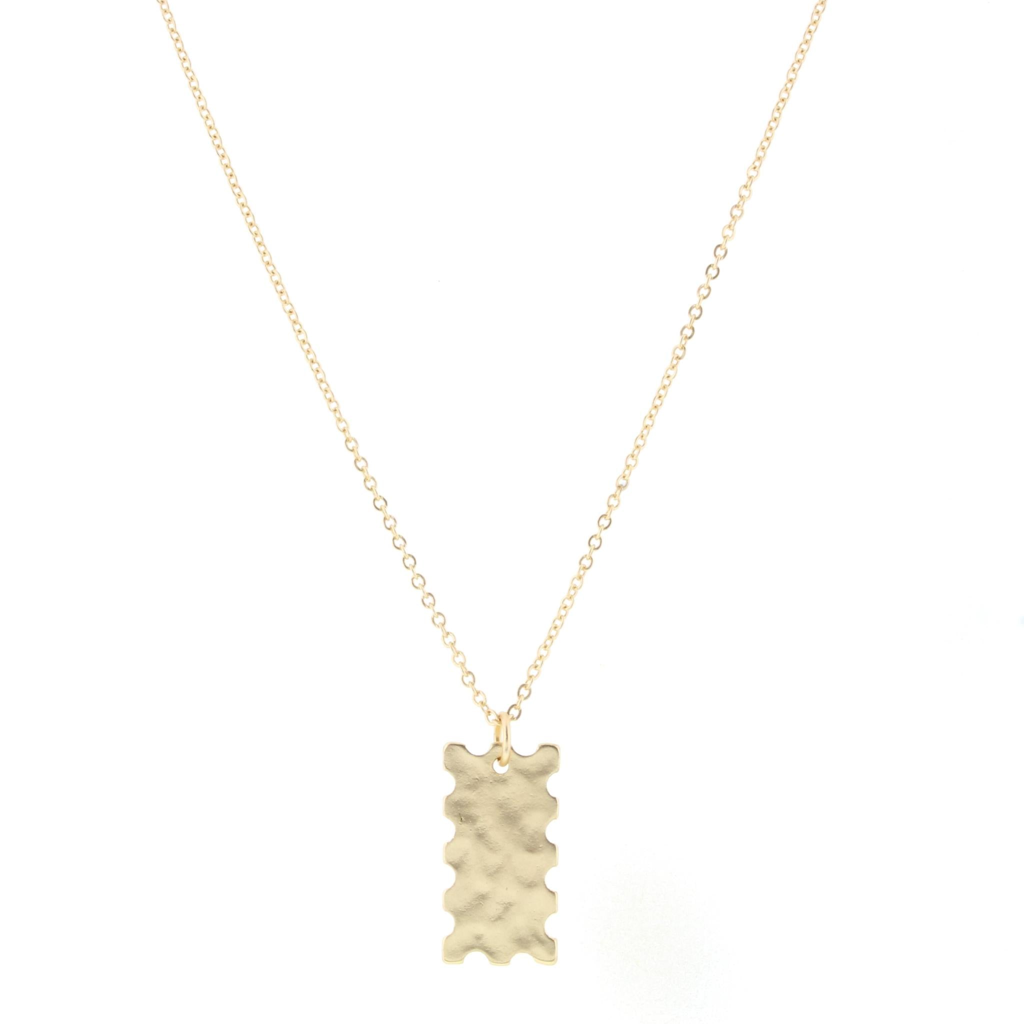 28" Gold Chain Necklace with Scalloped Edge Gold Rectangle