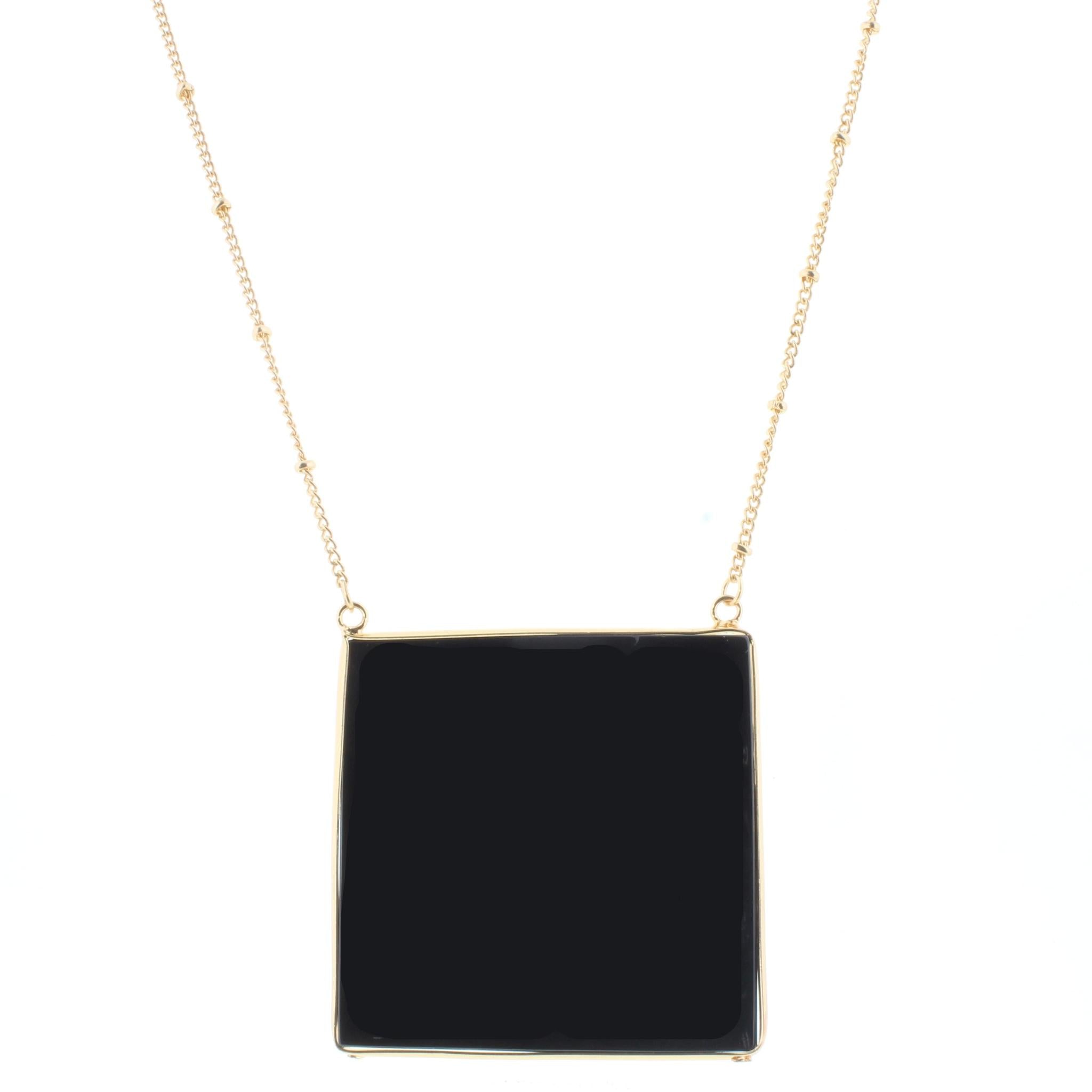 16" Gold Chain Necklace with Jet Square 3" Ext