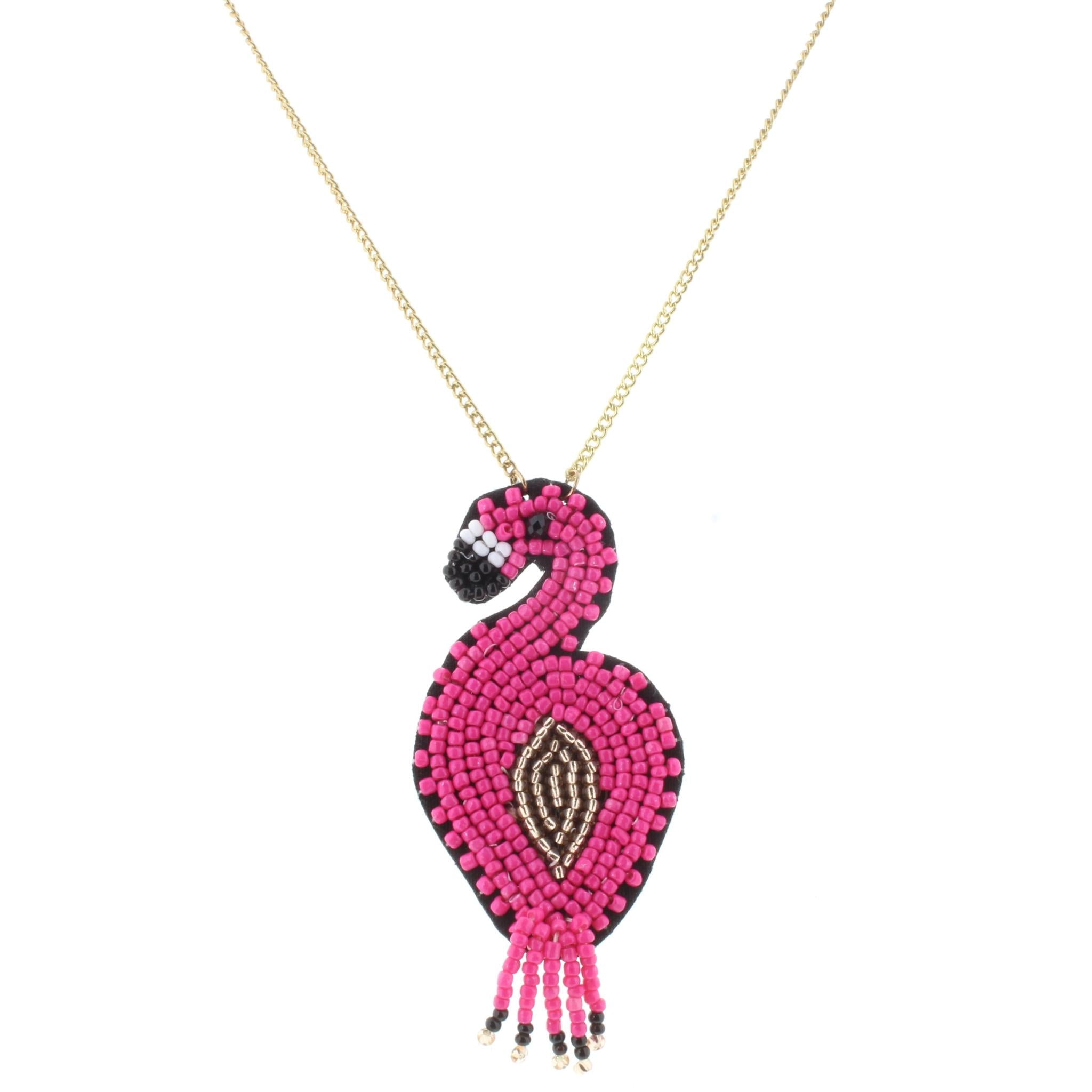 24" Gold Chain Necklace with Beaded Flamingo, 3" Ext