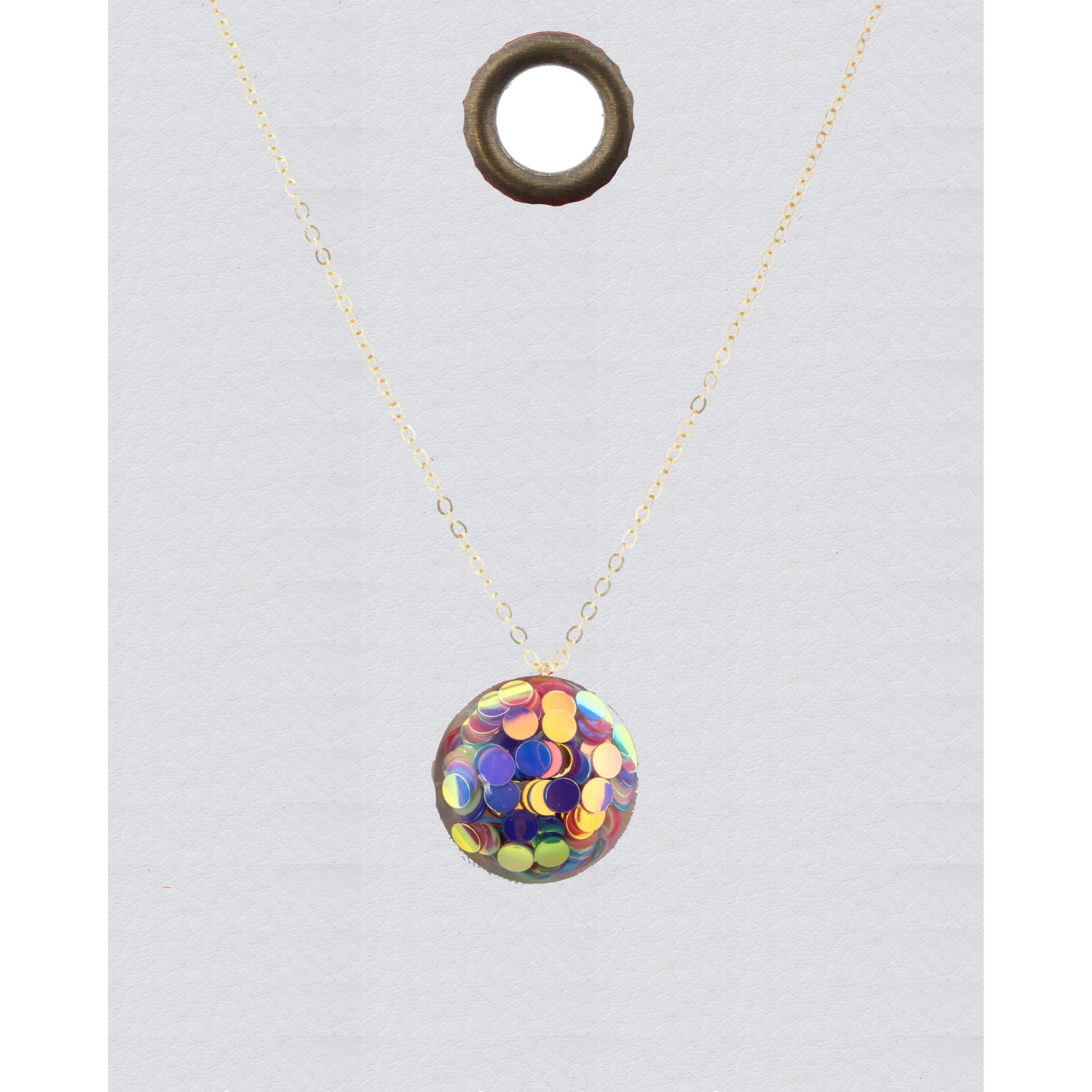 16" Gold Chain Necklace with Multi Color Confetti Circle, 3" Ext