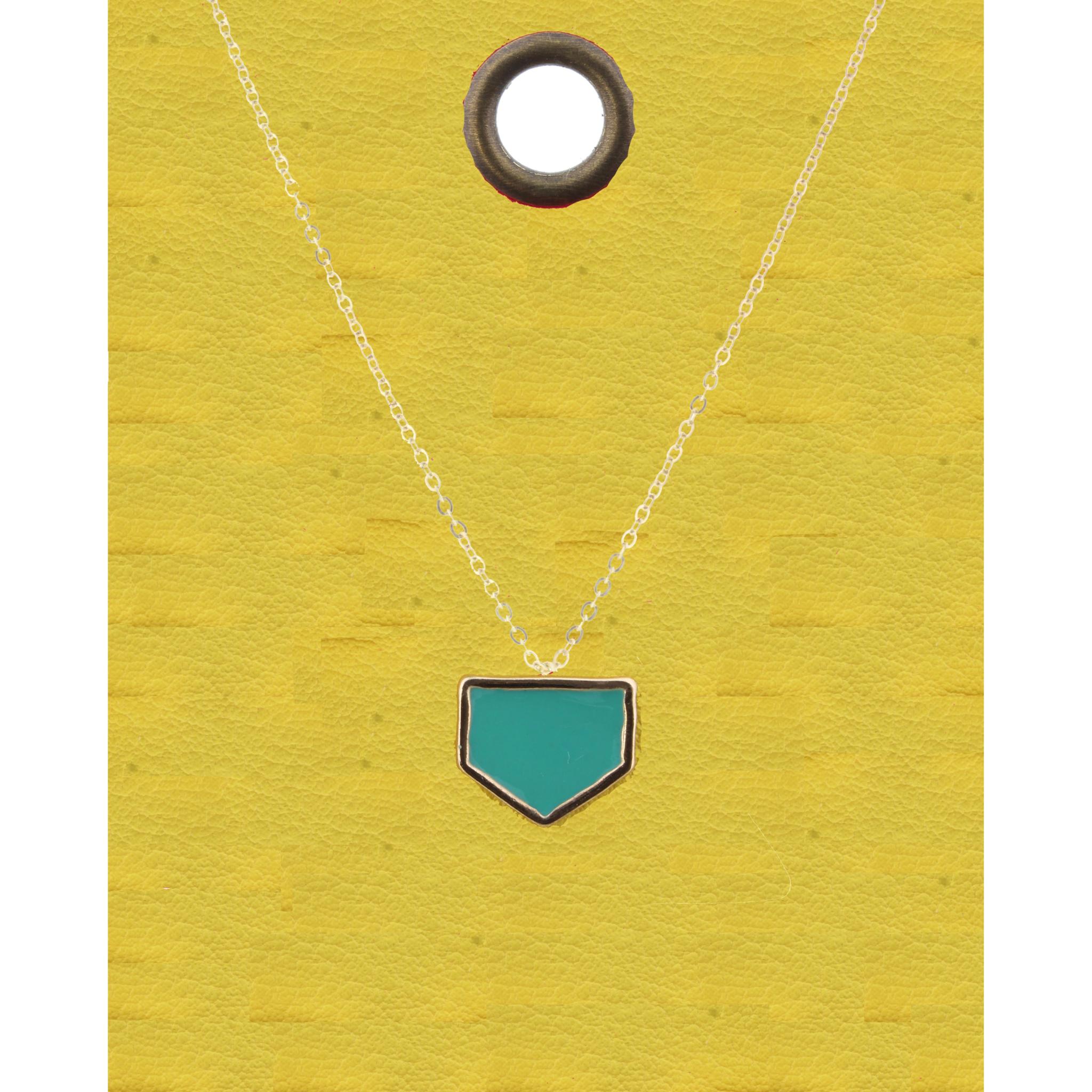 16" Gold Chain Necklace with Teal Pentagon, 3" Ext