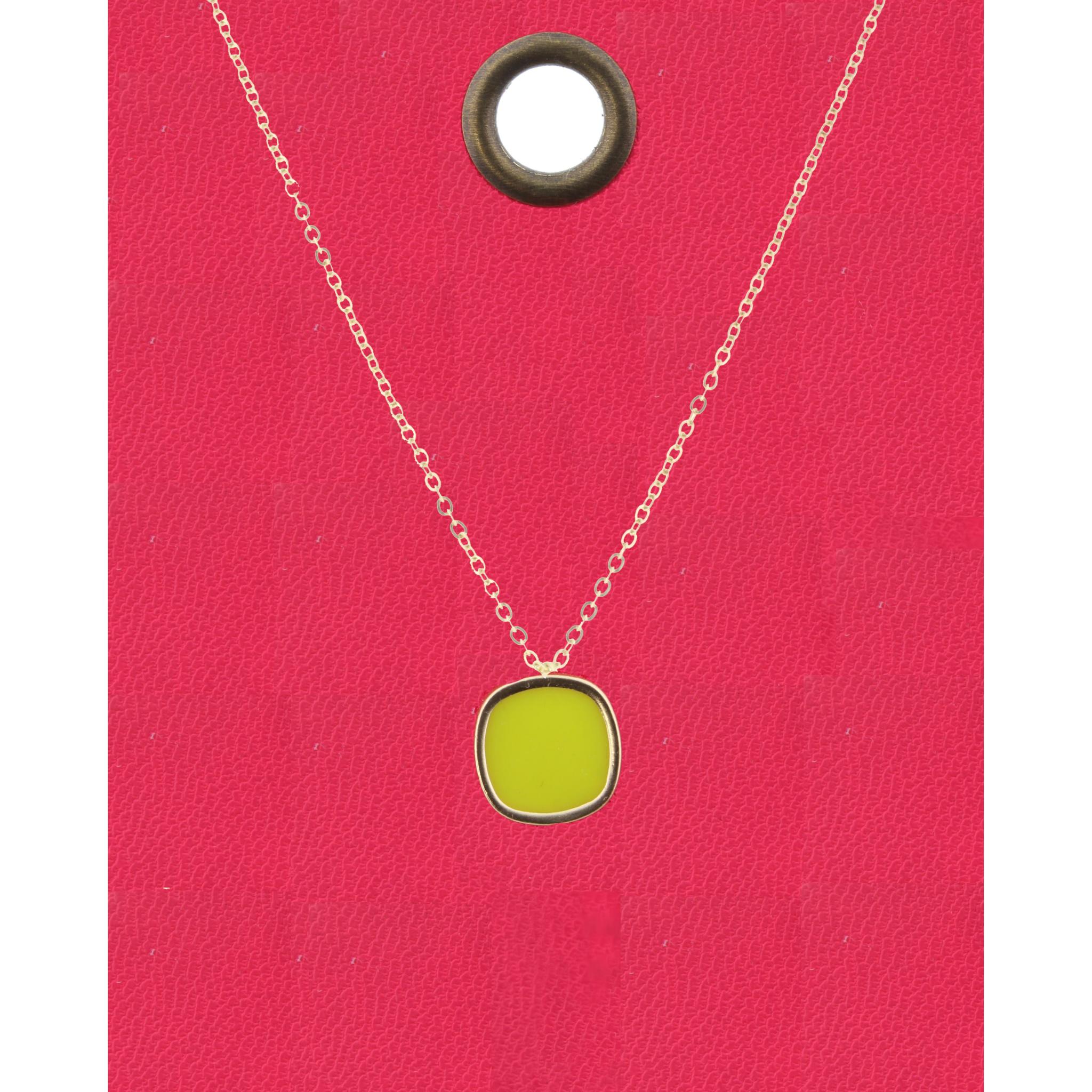 16" Gold Chain Necklace with Yellow Rounded Square, 3" Ext