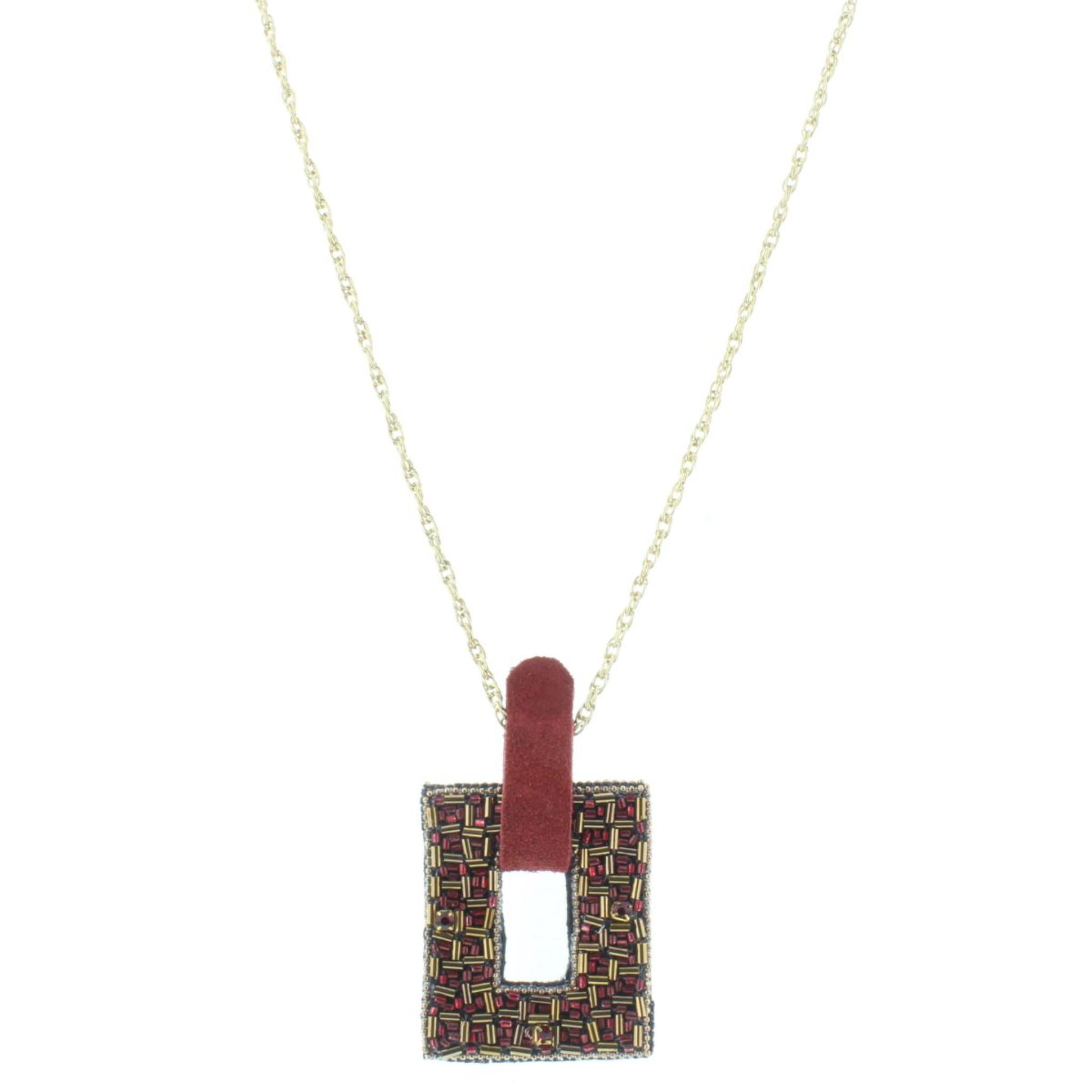 30" Maroon & Gold Beaded Square Necklace, 3" Ext