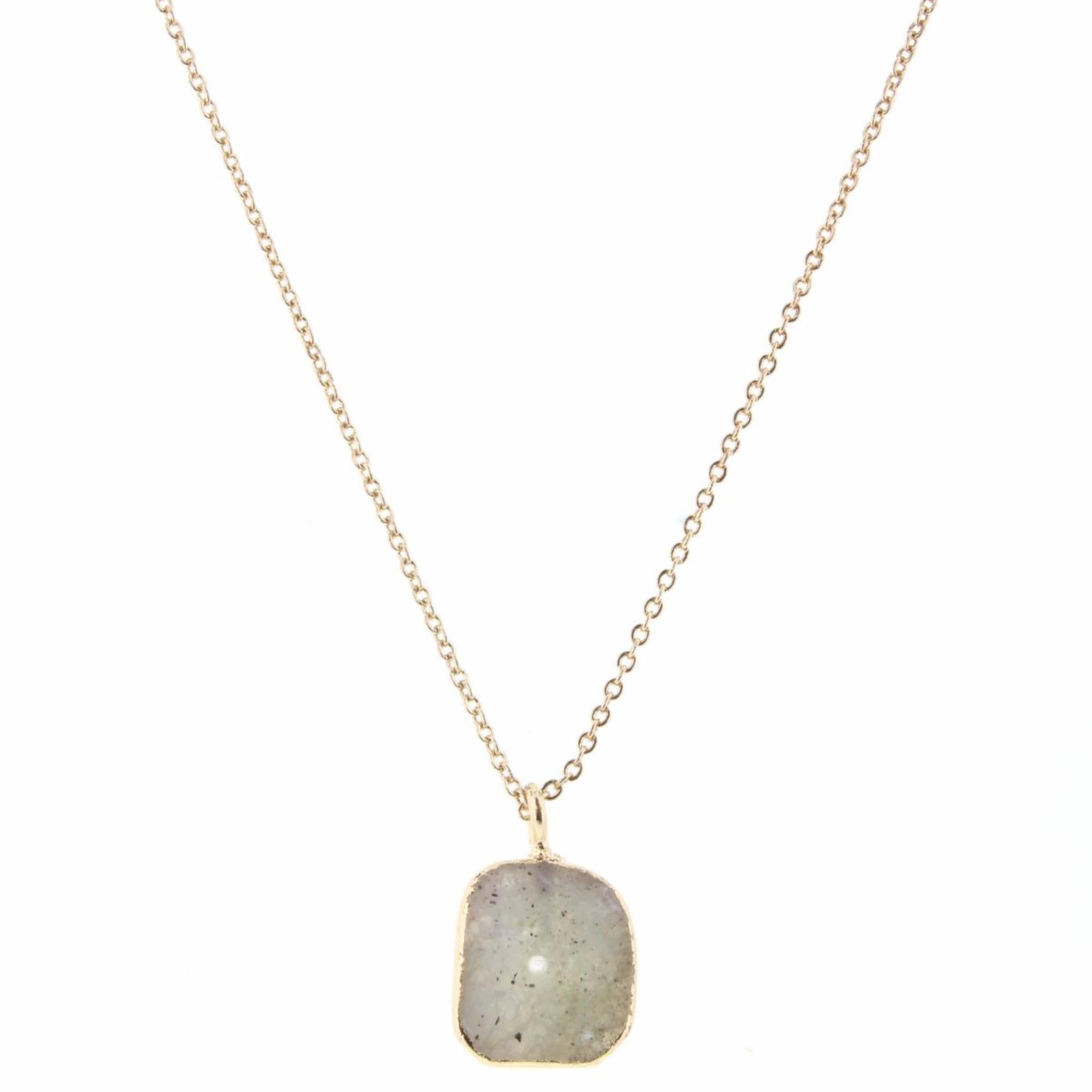 16" Gold Trim Grey Agate Necklace, 3" Ext