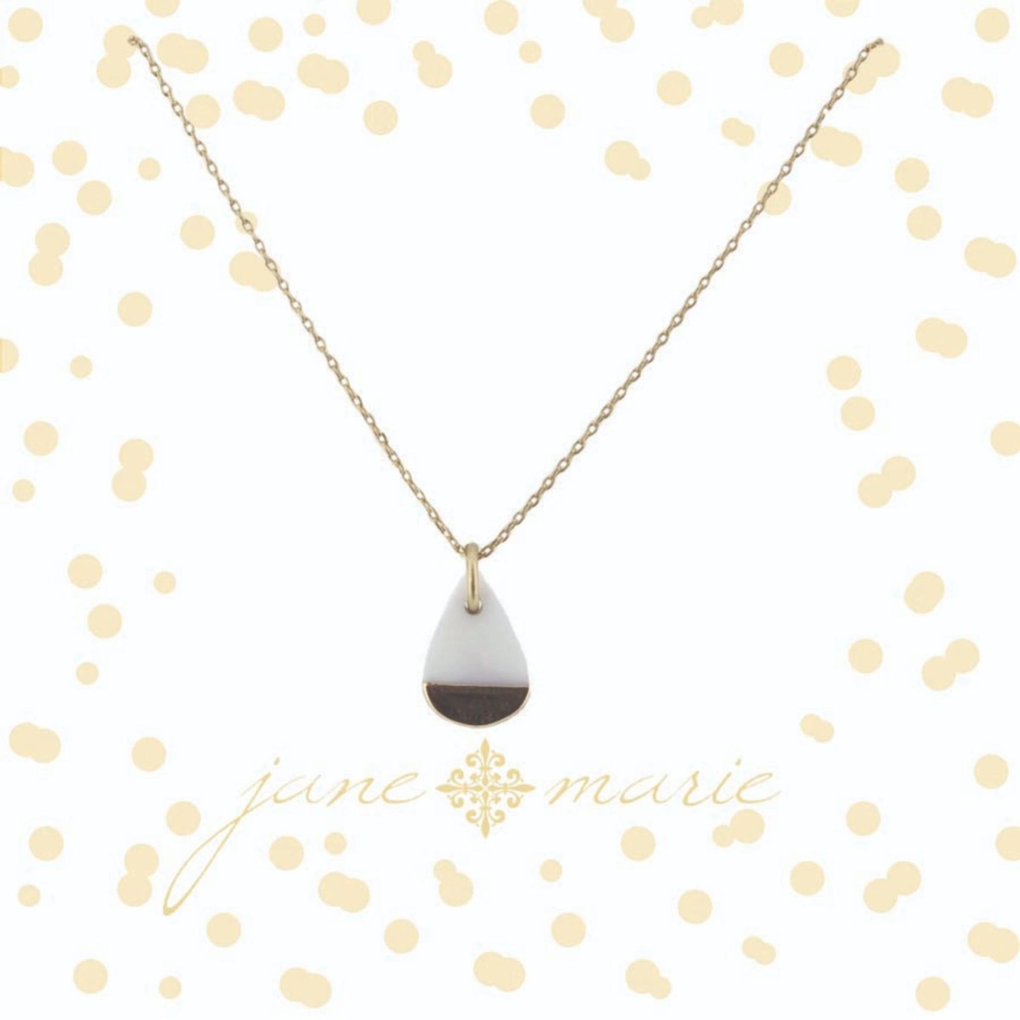 16" Colorblock White and Gold Teardrop Necklace, 3" Ext