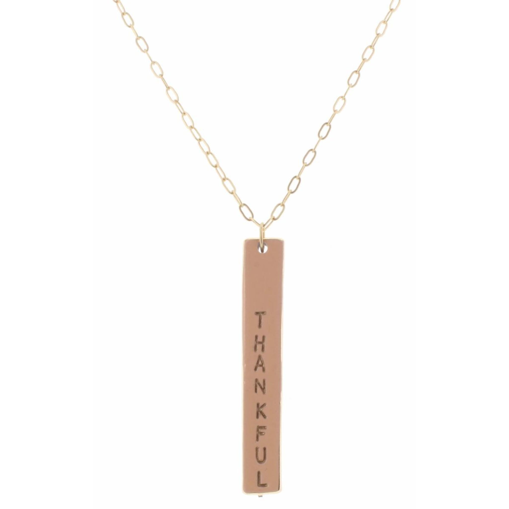 30" Enamel "Thankful" Double Sided Bar with Cross on Back Necklace, 3" Ext