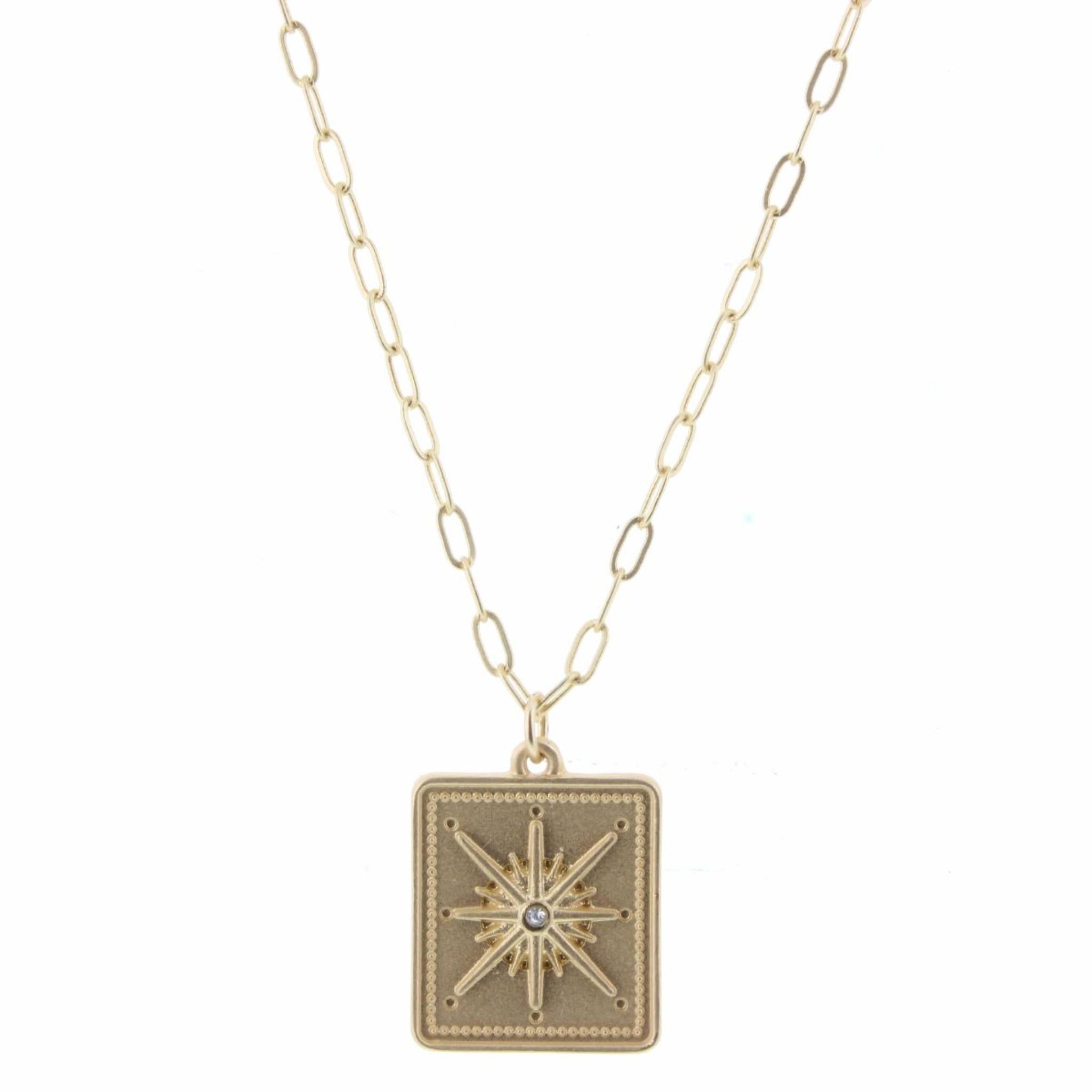 18-24" Gold Chain with Square Compass Charm Adjustable Necklace
