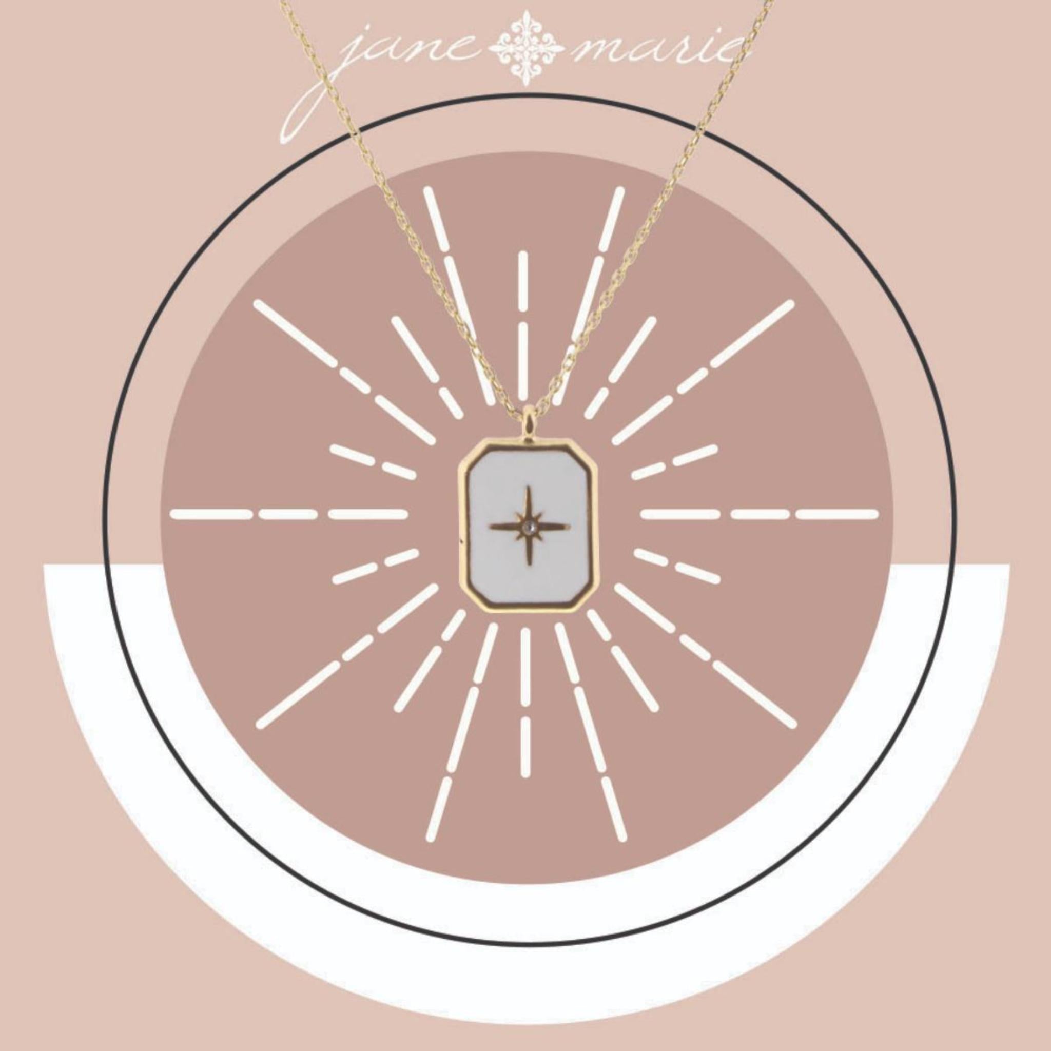 16" Rectangle with White Enamel and Gold Starburst Necklace, 3" Ext