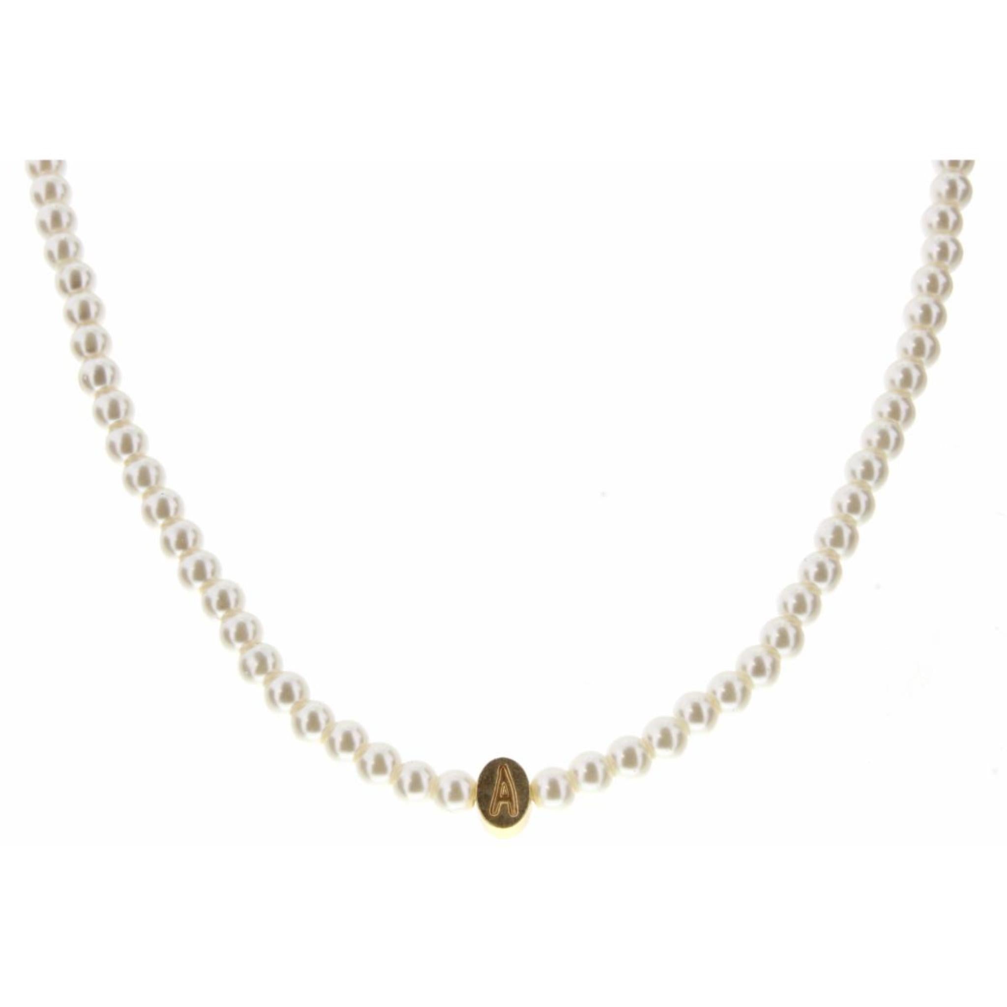 Kids 14" Gold "A" Initial on Pearl Strand Necklace, 3" Ext